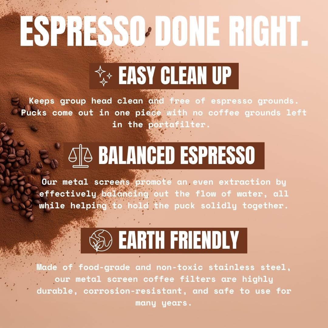 PuckBuddy 53.5mm Espresso Puck Screen (3 Pack) - Lower Shower Screen - Metal Contact Screen for 54mm Portafilter Filter Basket - 1.7mm Thickness 150μm Mesh - 316 Stainless Steel (53.5mm)