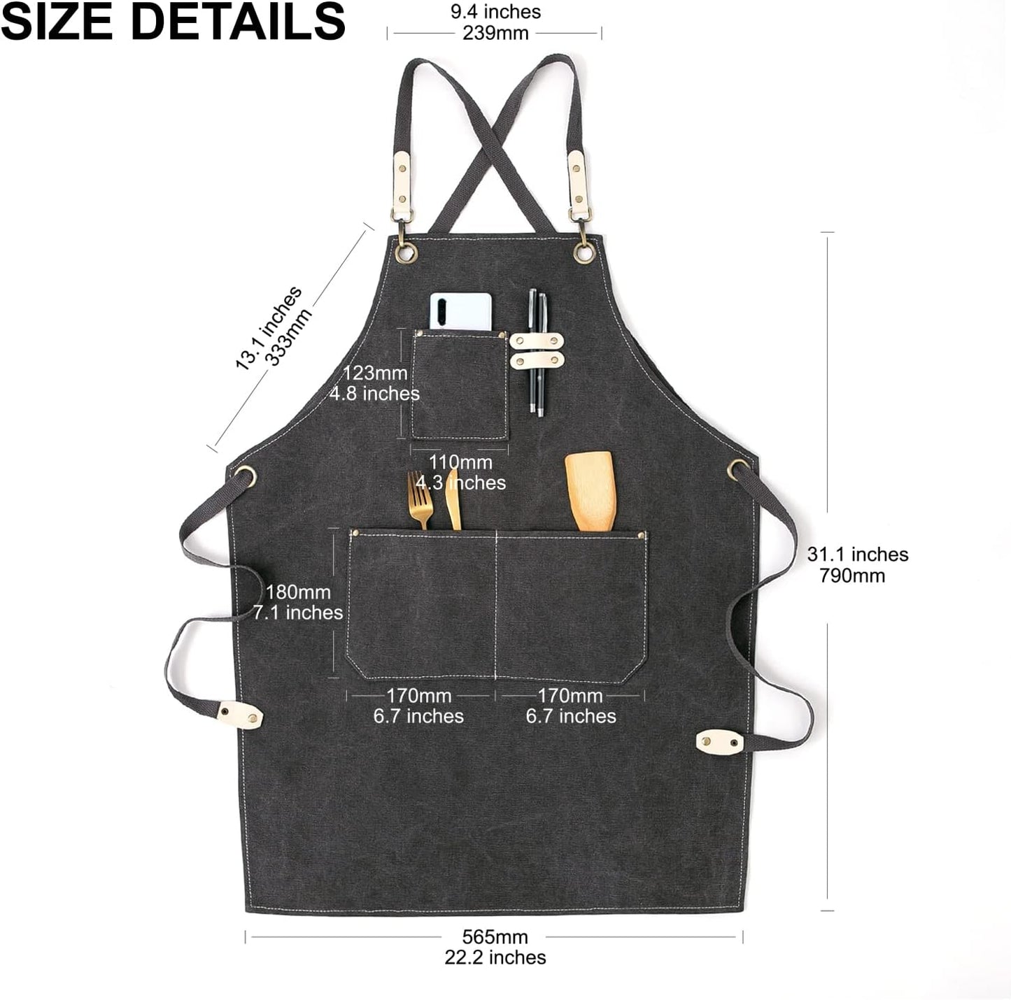 Cotton Canvas Cross Back Apron for Art Painting Garden Chef Bartender Work,Women Men 3 Pockets Waterproof Adjustable M-XXL
