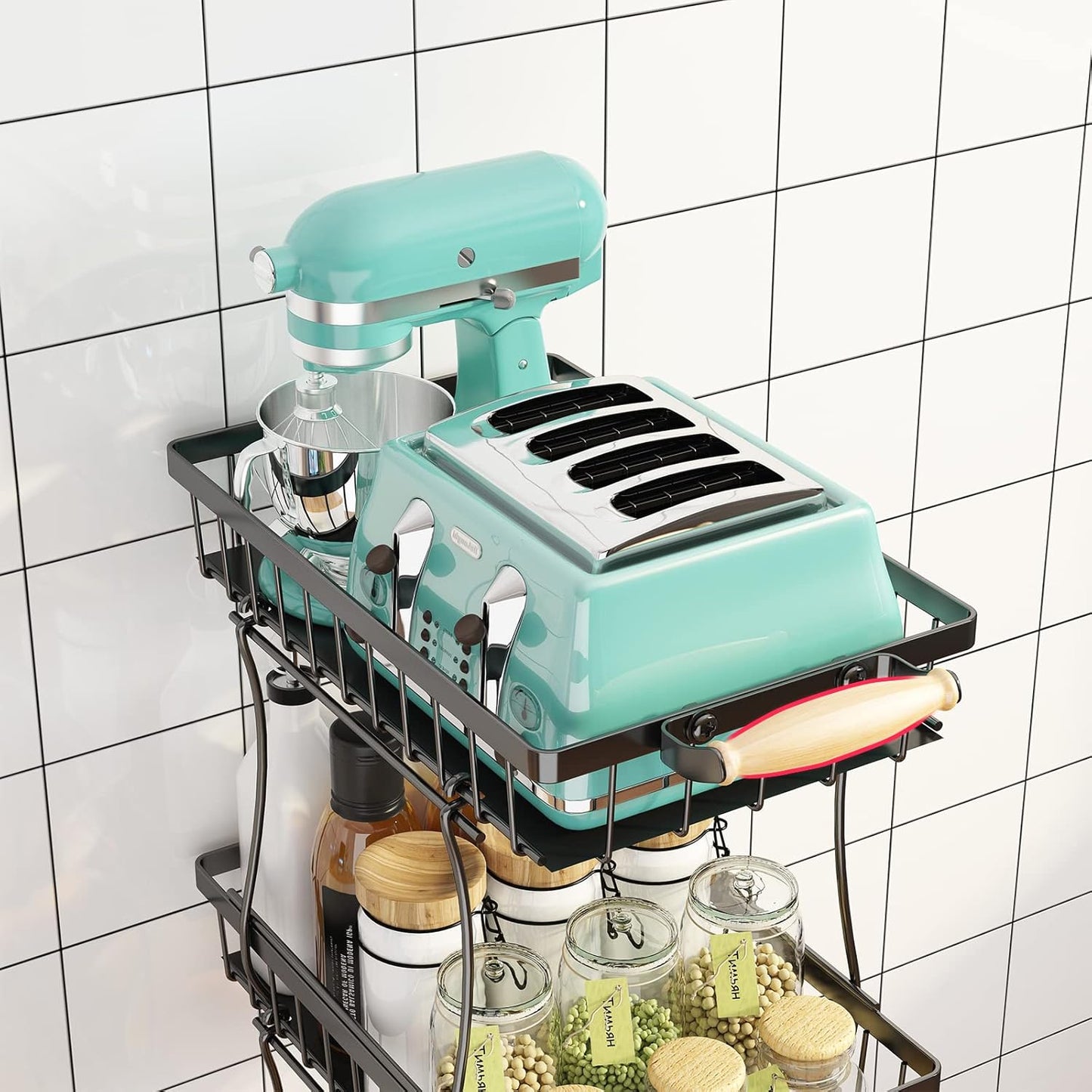 Fruit Vegetable Storage Basket for Kitchen - 4 Tier Slim Stackable Metal Wire Basket Cart with Rolling Wheels Utility Rack Onions Potatoes Organizer Bins for Kitchen Pantry Black