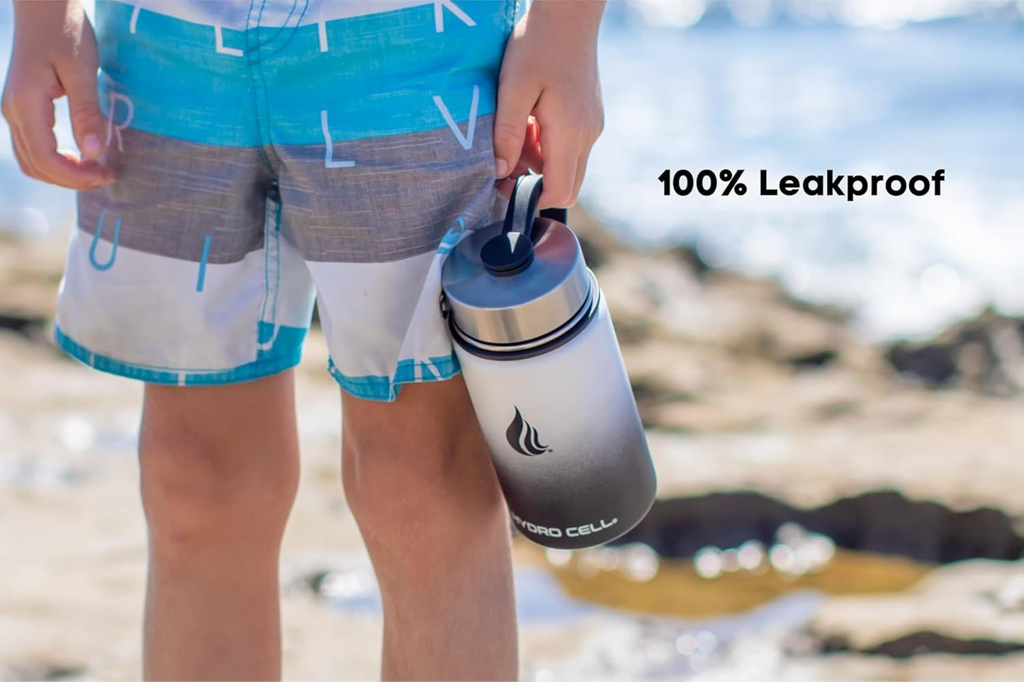 HYDRO CELL Stainless Steel Insulated Water Bottle with Straw - For Cold & Hot Drinks - Metal Vacuum Flask with Screw Cap and Modern Leakproof Sport Thermos for Adults (Black/White 14oz)