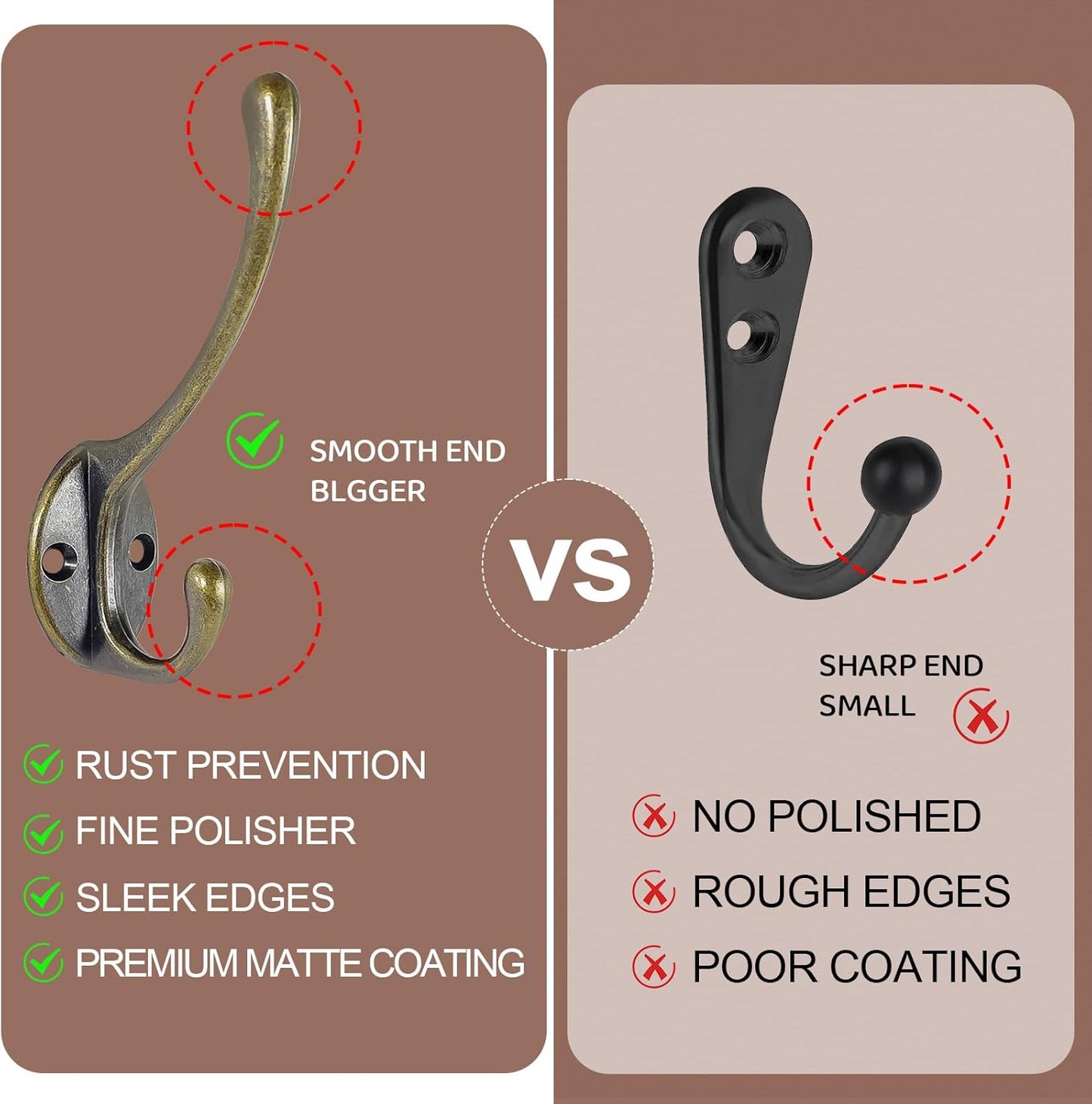 Wall Hooks for Hanging, 15-Pack Heavy Duty Metal Coat Hooks, for Living Room, Bathroom, Kitchen, Bedroom for Towel, Hat, Key, Closet, Bag (Bronze)