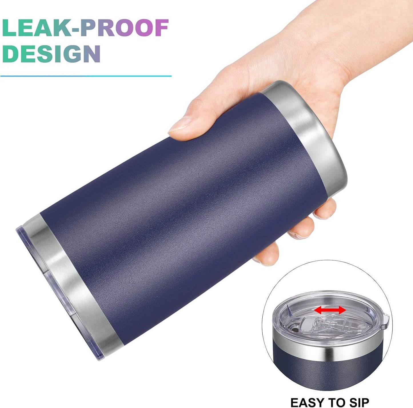 VEGOND 20oz Tumbler with Lid and Straw Stainless Steel Tumbler Cup Bulk Vacuum Insulated Double Wall Travel Coffee Mug Powder Coated Coffee Cup(Navy Blue 12 Pack