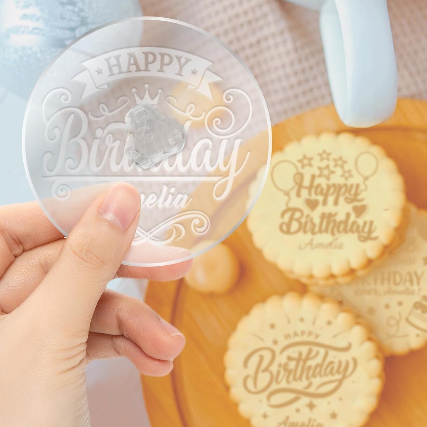 Personalized Birthday Cookie Stamp Custom Acrylic Cookie Embossing Mold with Handle for Baking Decoration