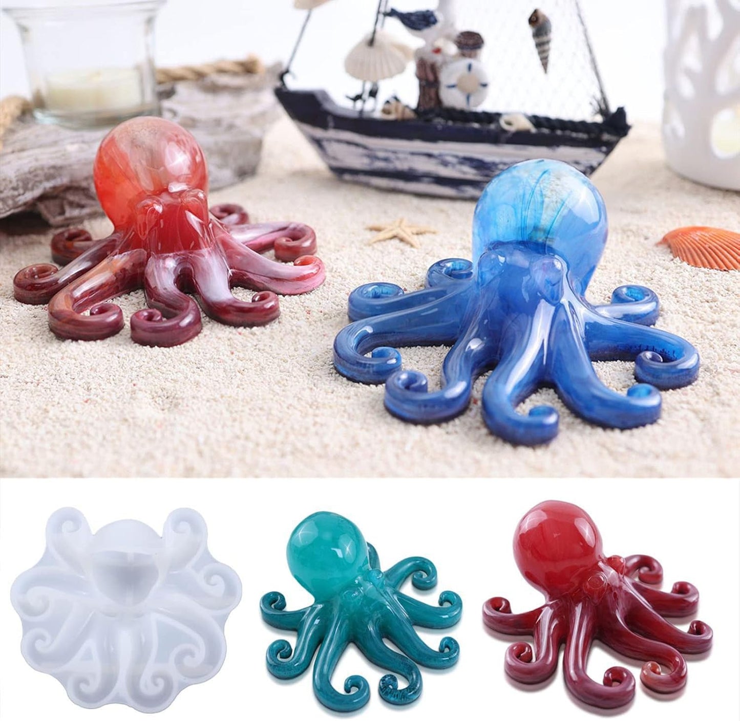 Octopus Resin Mold, Gasusen 2PCS 3D Large Sea Animals Octopus Silicone Molds for Epoxy Resin Casting, Wall Hanging Ornaments, Home Decor, Halloween Christmas Gifts, DIY Craft