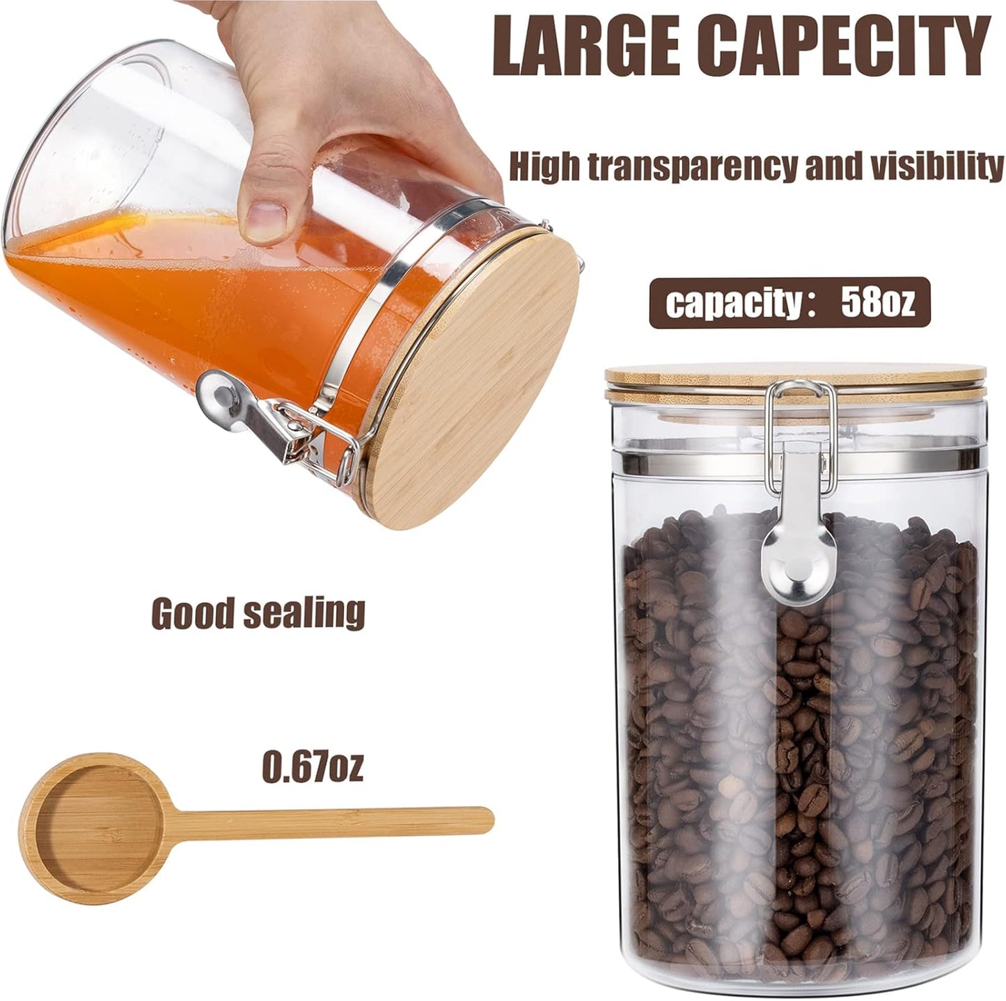 Yangbaga Coffee Container for Ground Coffee,2×58OZ Storage Containers with Shelf & Scoop,Plastics Airtight Coffee Canisters for Ground Coffee Bean,Food Storage Jars for Kitchen,Nuts,Tea,Sugar