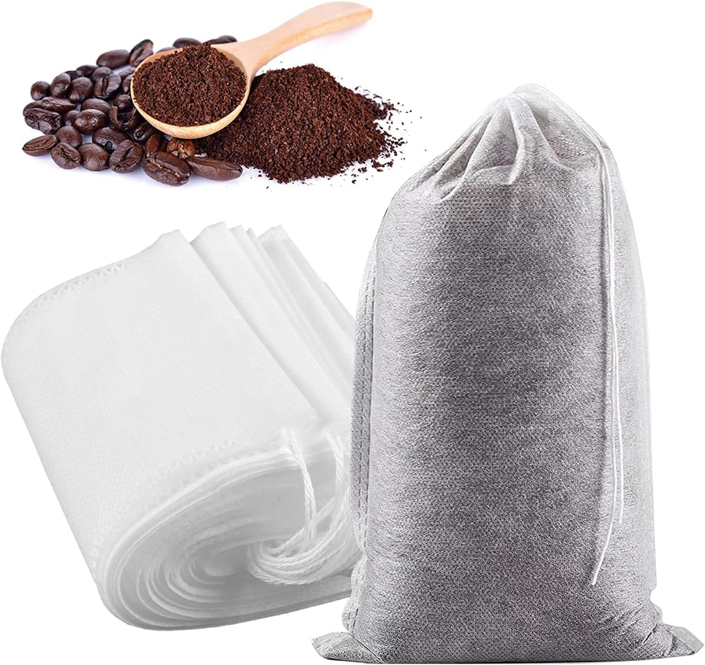 Yzurbu 100pcs 8''x12'' Cold Brew Coffee Bags, No Mess Disposable Filter Bag with Drawstring for Coffee Grounds & Ice Tea