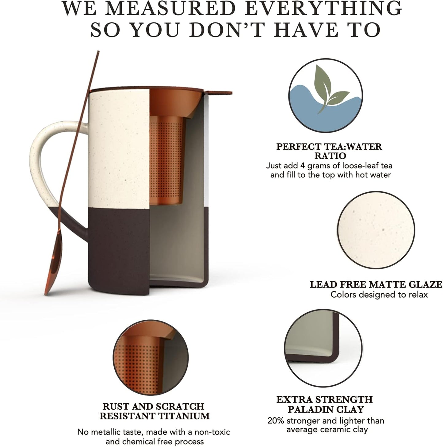 Mora Ceramics Tea Cup with Loose Leaf Infuser, Spoon and Lid, 12 oz, Microwave and Dishwasher Safe Coffee Mug - Rustic Matte Ceramic Glaze, Modern Herbal Tea Strainer - Great Gift for Women, Garnet