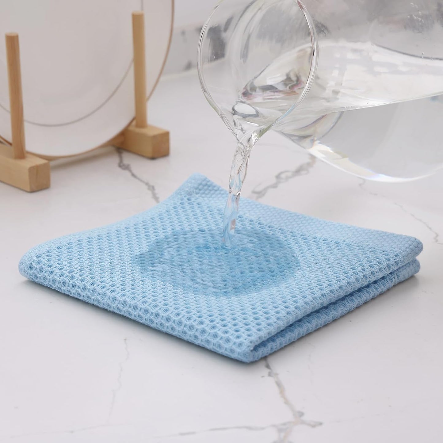 Kitinjoy 100% Cotton Kitchen Dish Cloths (12 X 12 Inches, Sky Blue),6 Pack Waffle Weave Ultra Soft Absorbent Dish Towels for Drying Dishes Quick Drying Kitchen Towels Dish Rags