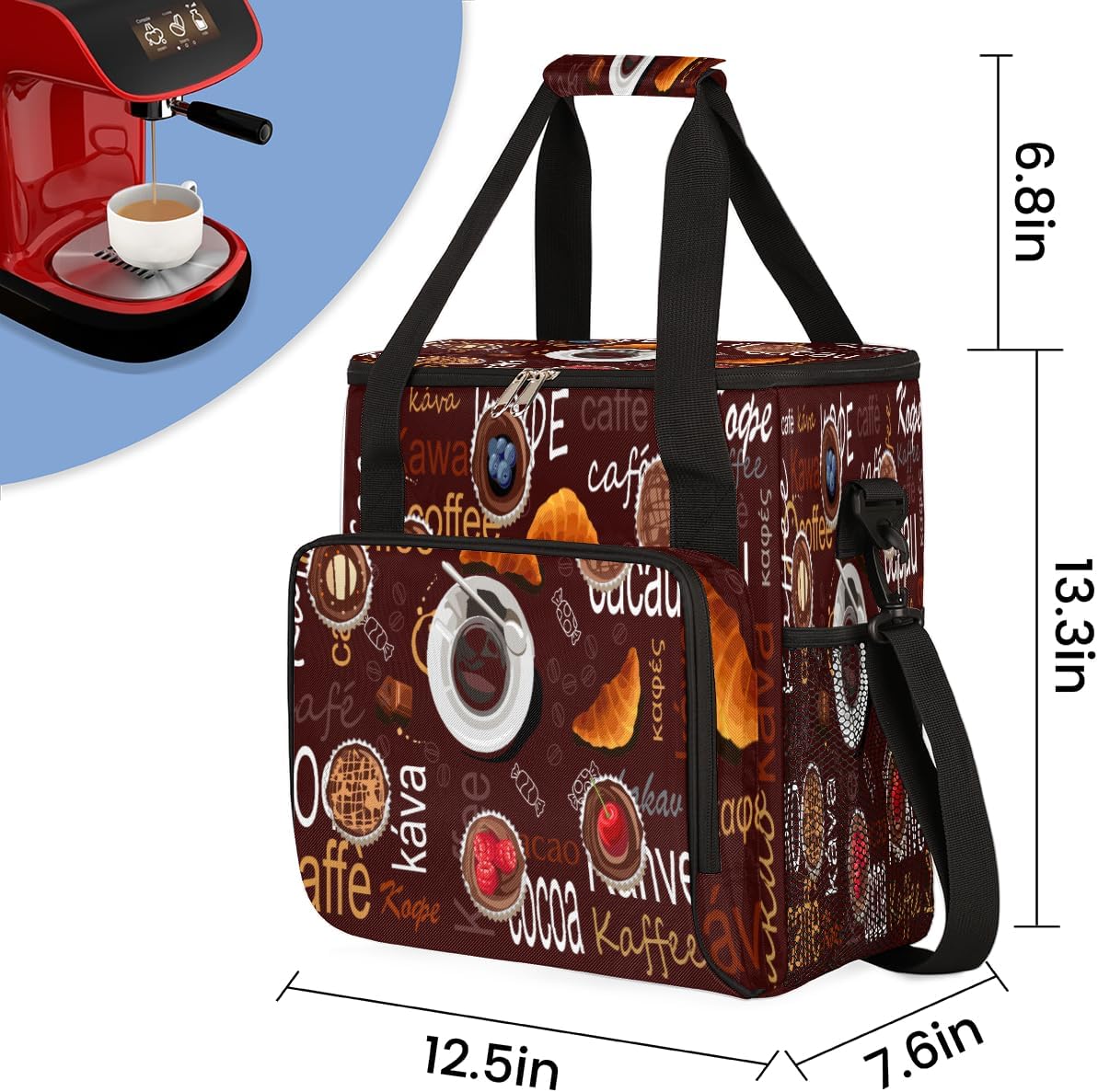 Brown Coffee Coffee Maker Carring Bag Cocoa Kaffee Travel Carrying Storage Tote Bag Compatible with Keurig K-Mini or K-Mini Plus Portable Single Serve Coffee Brewer Case with Pockets for K-cup Pods