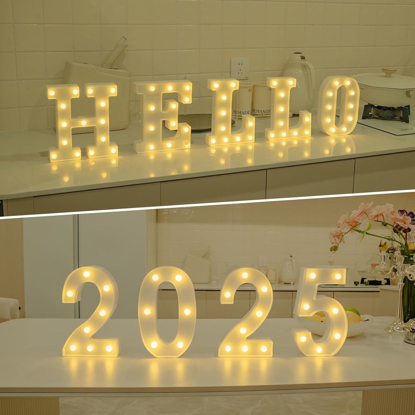 Foaky LED Letter Lights Sign Marquee Light Up Letters Sign for Night Light Wedding/Birthday Party Battery Powered Christmas Lamp Home Bar Decoration(N)