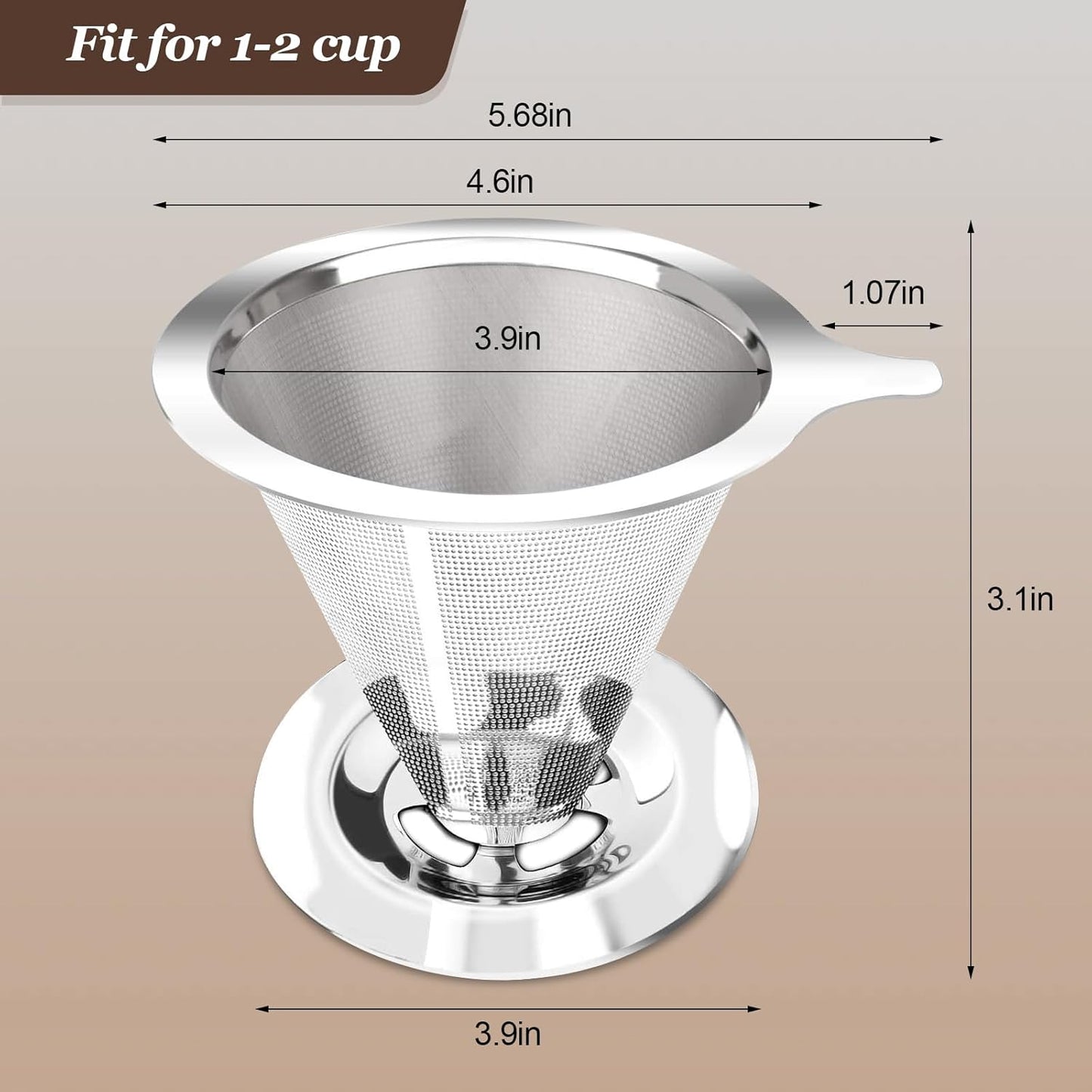 Pour Over Coffee Dripper, Slow Drip Paperless Coffee Filter, Pour Over Coffee Maker for 1-2Cups Brew, Double Mesh Design of Manual Reusable Cone Filter