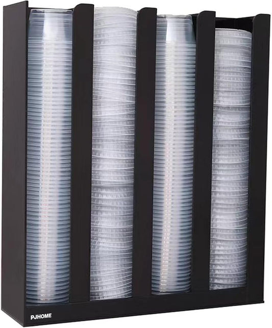 PJHOME Portion Sauce Cup Lid Organizer 4 Compartments Plastic Sauce Cup Holder for Counter Wall Mount Disposable Cup and Lid Storage Restaurant Supplies