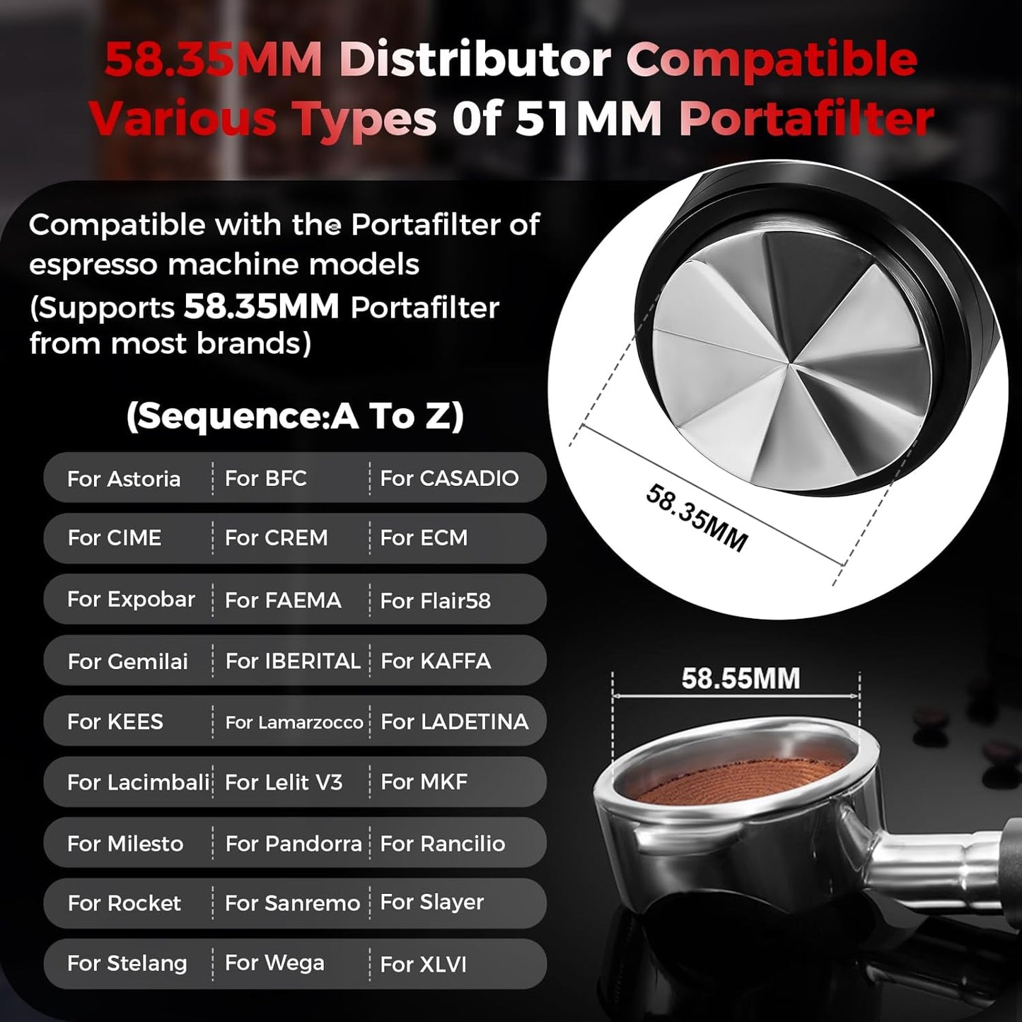 IKAPE 58.35MM Espresso Coffee Distributor, Coffee Dual-Bearing & High-Speed Distribution Tools, Adaptive Height Coffee Tamper Leveler for Over 58mm Portafilters