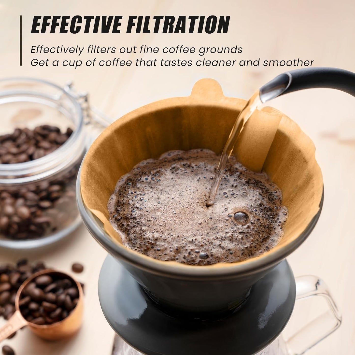 Pro Mael V60 Coffee Filters, Size 02 Cone Coffee Filters, Natural Unbleached Pour Over Paper Filters (100 Count)