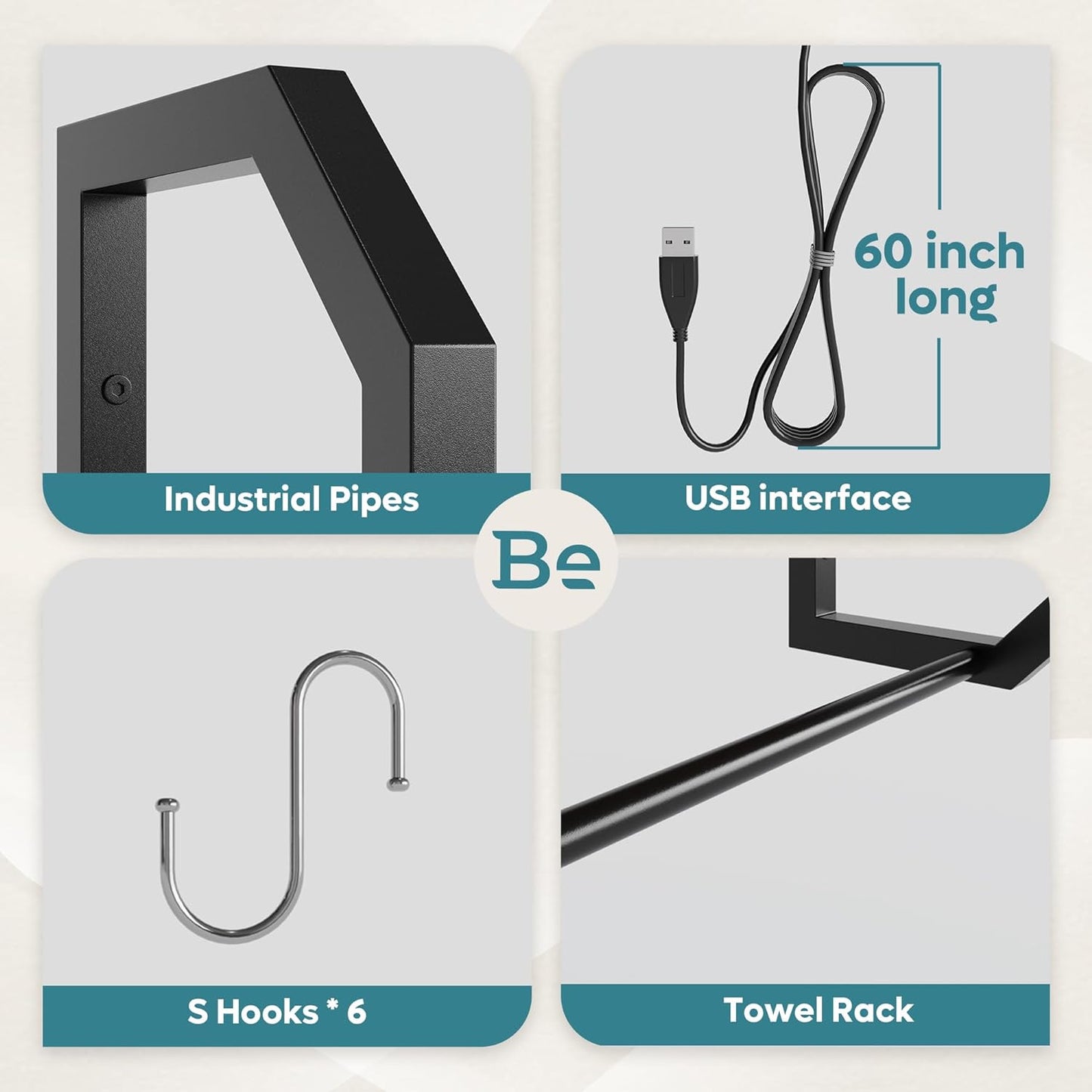 Bestier Gaming Floating Shelves, 34" LED Wall Mounted Shelf with Adjustable Glass Shelf, Pipe Shelves Hanging Display Rack Bookshelf with 6 S-Hook, Gaming Room Decor Wine Coffee Bar Black