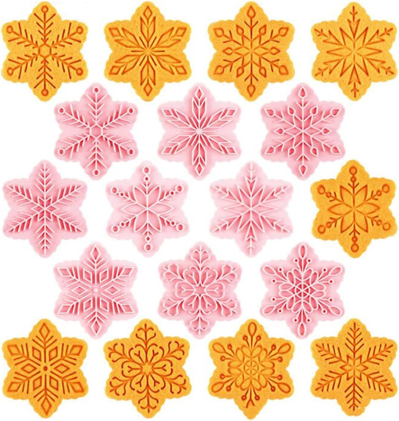 9pcs Christmas Cookie Cutter Set Snowflake Cookie Cutters with Plunger Stamps Biscuit Mold 3D Snowflake Cookie Molds Cake Baking Fondant Cutter Christmas Party DIY Cookie Decorating Supplies (A)