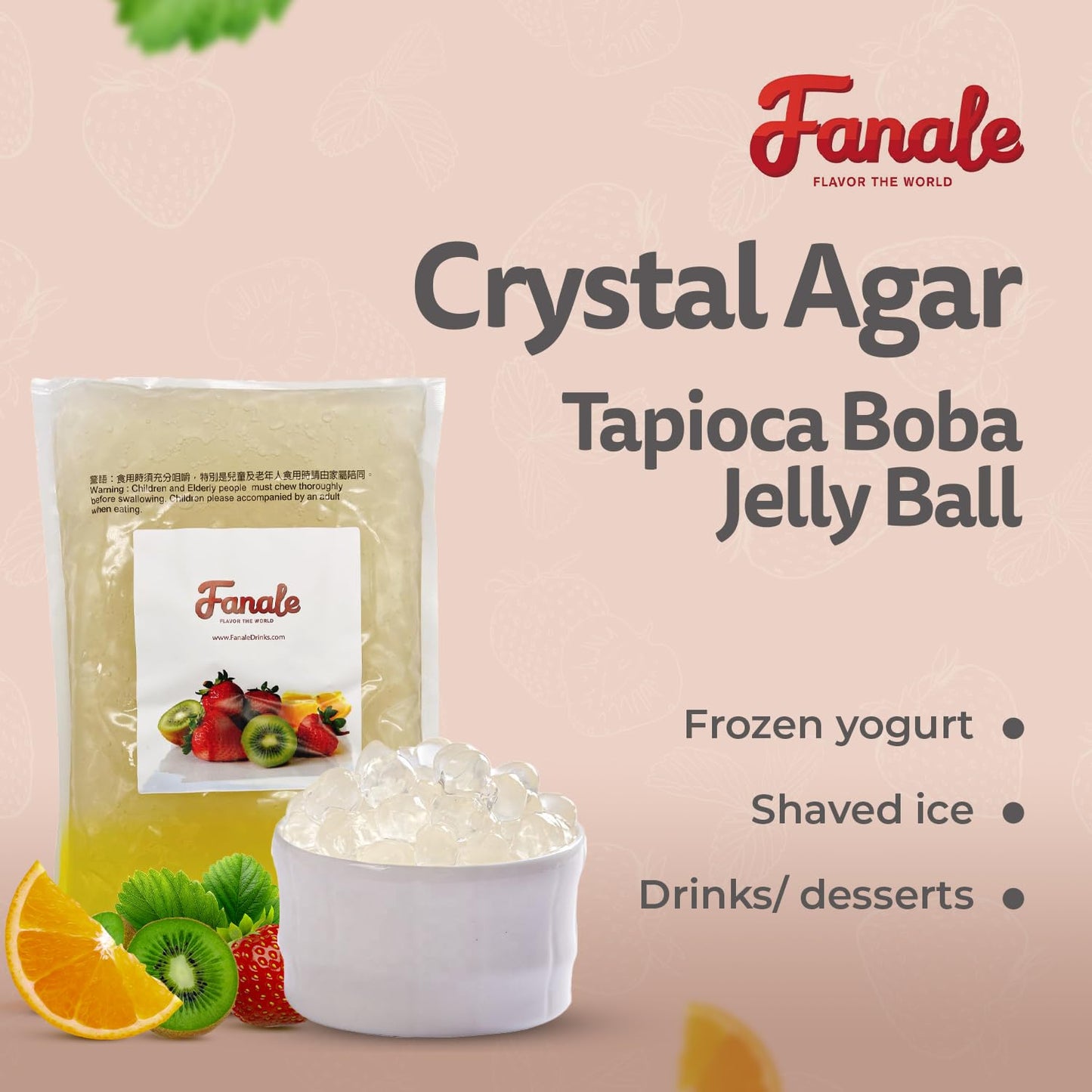 Fanale Crystal Agar Boba Jelly Ball, Ready to Serve, Soft Chew Texture, Instant Boba Pearls for Bubble Tea, Frozen Yogurt, Shaved Ice & Dessert’s Topping