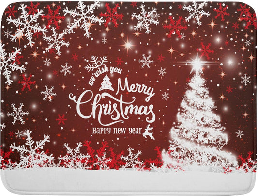 Happy New Year Red Dish Drying Mat for Kitchen Counter,Merry Christmas Tree Snowflake Drying Mat 18 x 24 Inch with High Absorbent Reversible Microfiber Dish Drying Pad Drainer Mat for Coffee Bar