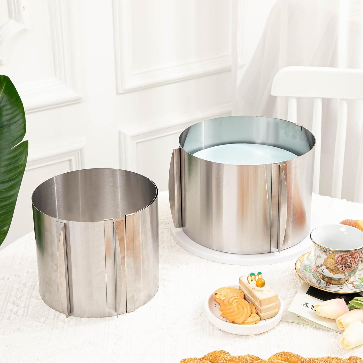 Hushee Cake Mold 15 cm High, 6 to 12'' Adjustable Ring Cake Baking Supplies Rings Round Stainless Steel Decorating Bakeware Tools with Scaling for Mousse Baking Dessert Making(2 Pcs,15 cm)