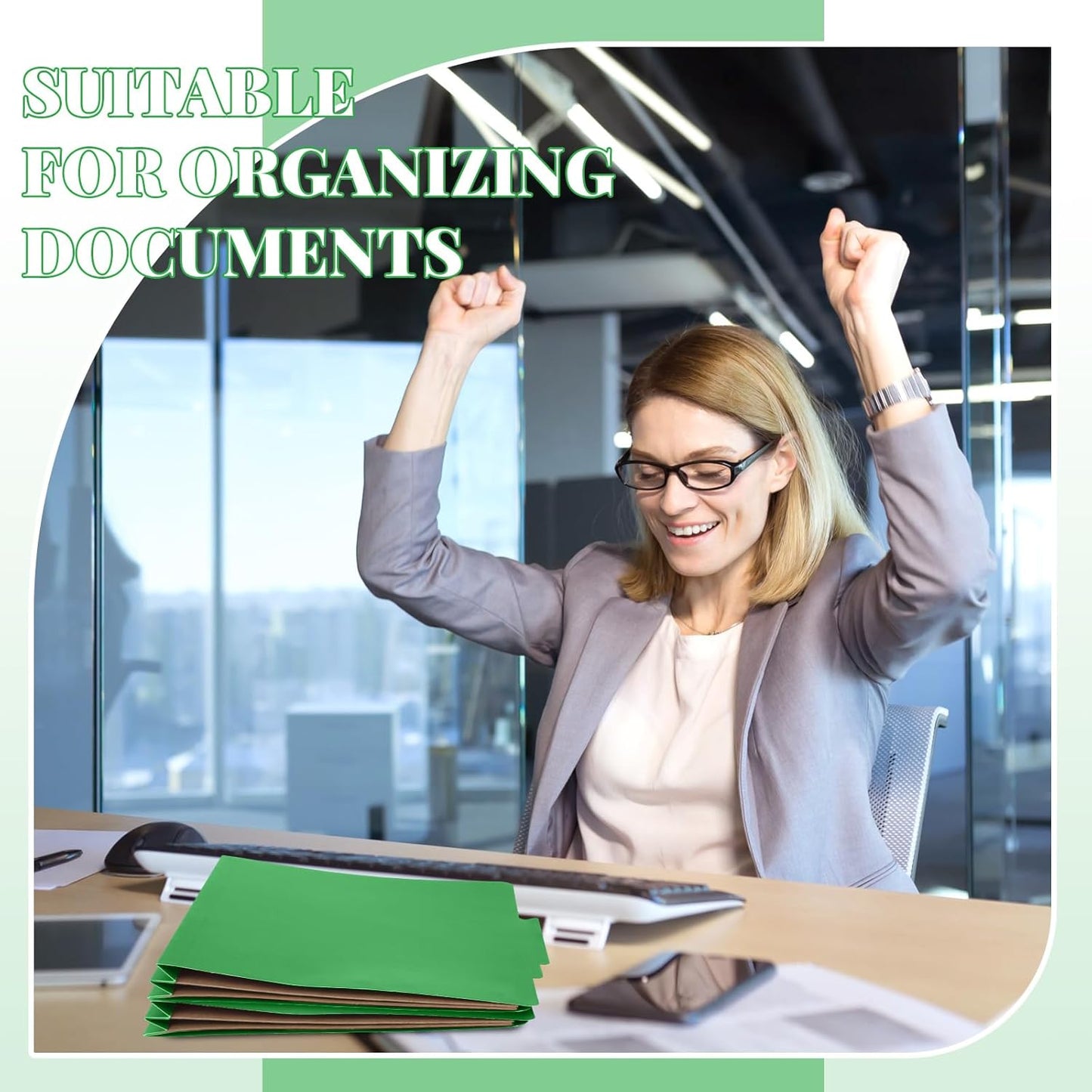 36 Pcs Classification Folders Letter Size, Back to School Supply for Teacher, Student, 2 Pocket Dividers Pressboard File Folder Bulk with 2 Fasteners, 2 in Expanding File Organizer (Green)