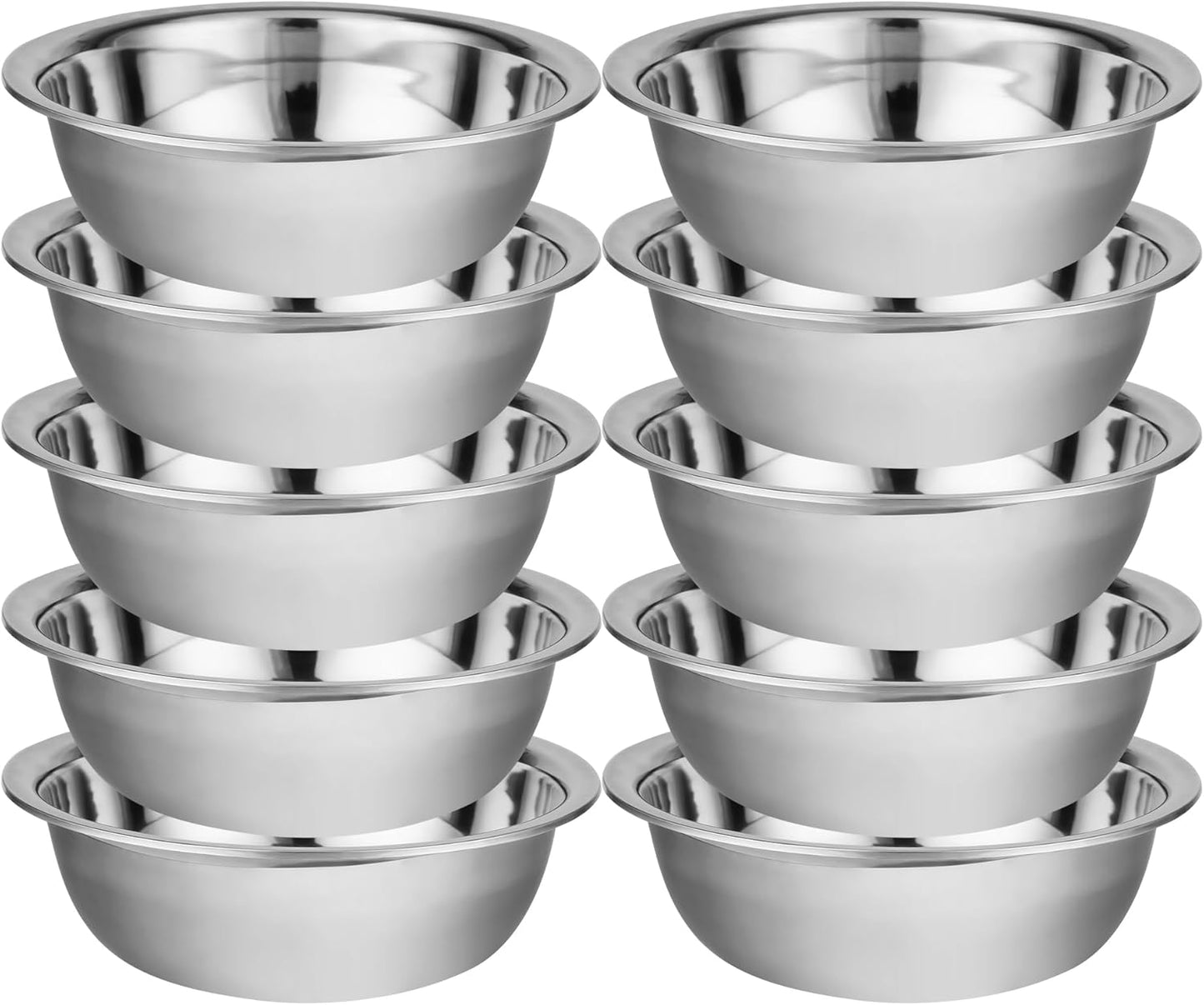 10 Pcs 11 x 3 Inch Stainless Steel Mixing Bowls for Bulk Food Prep with Nesting Design for Hotel Restaurant and Home Kitchen Cooking in Silver