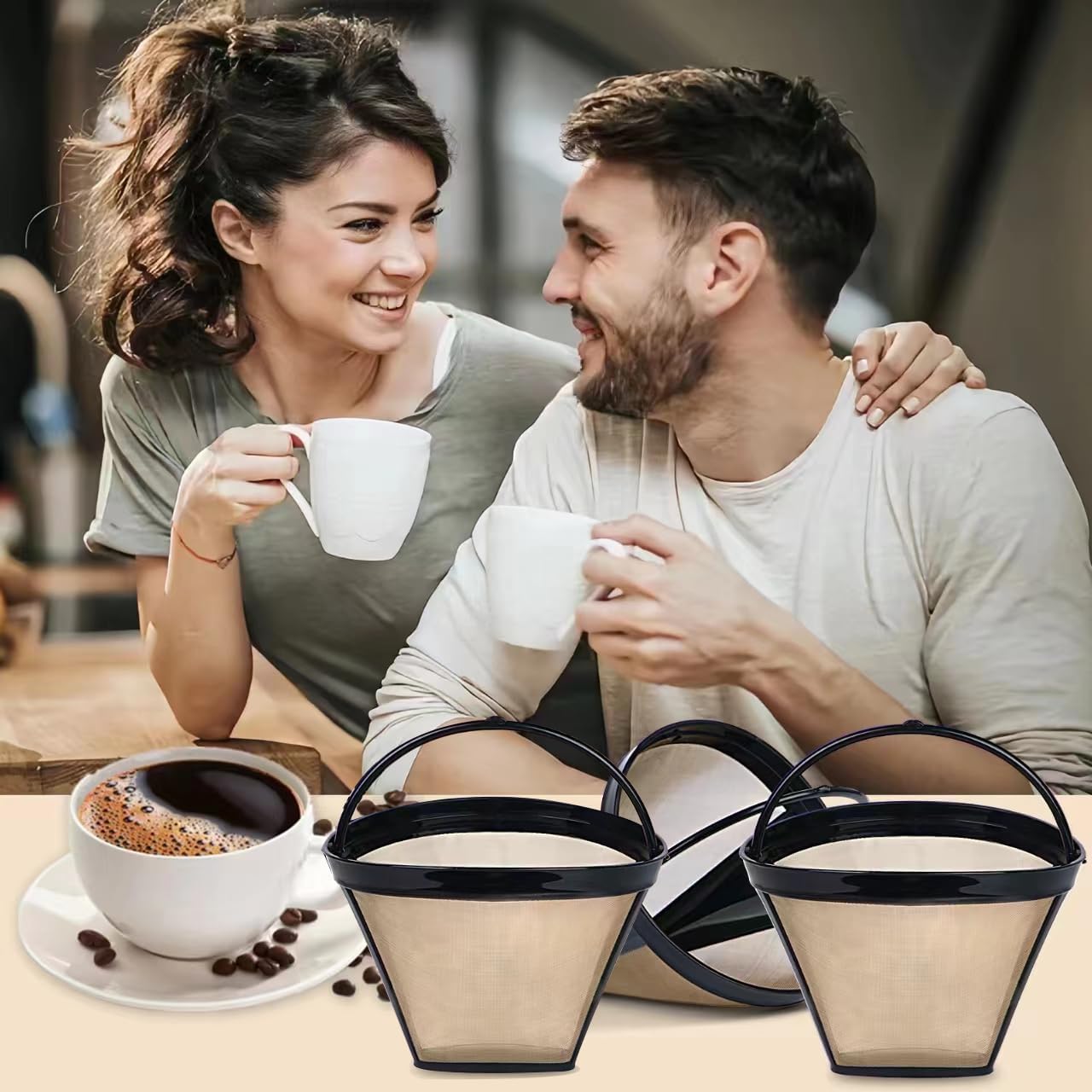 Reusable Coffee Filters Suitable for Ninja Coffee Maker, 3Pcs Cone Coffee Filters 4, Which Can Be Used to Replace the Cuisinart Coffee Maker Filter 4