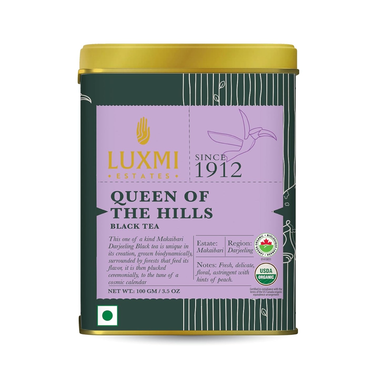 Luxmi Estates - Queen of the Hills - Organic Black Tea - Loose Leaf - 100g (50 Cups) | Freshly Harvested Organic Makaibari Darjeeling Tea | Best Natural Flavor Tea The World Has To Offer