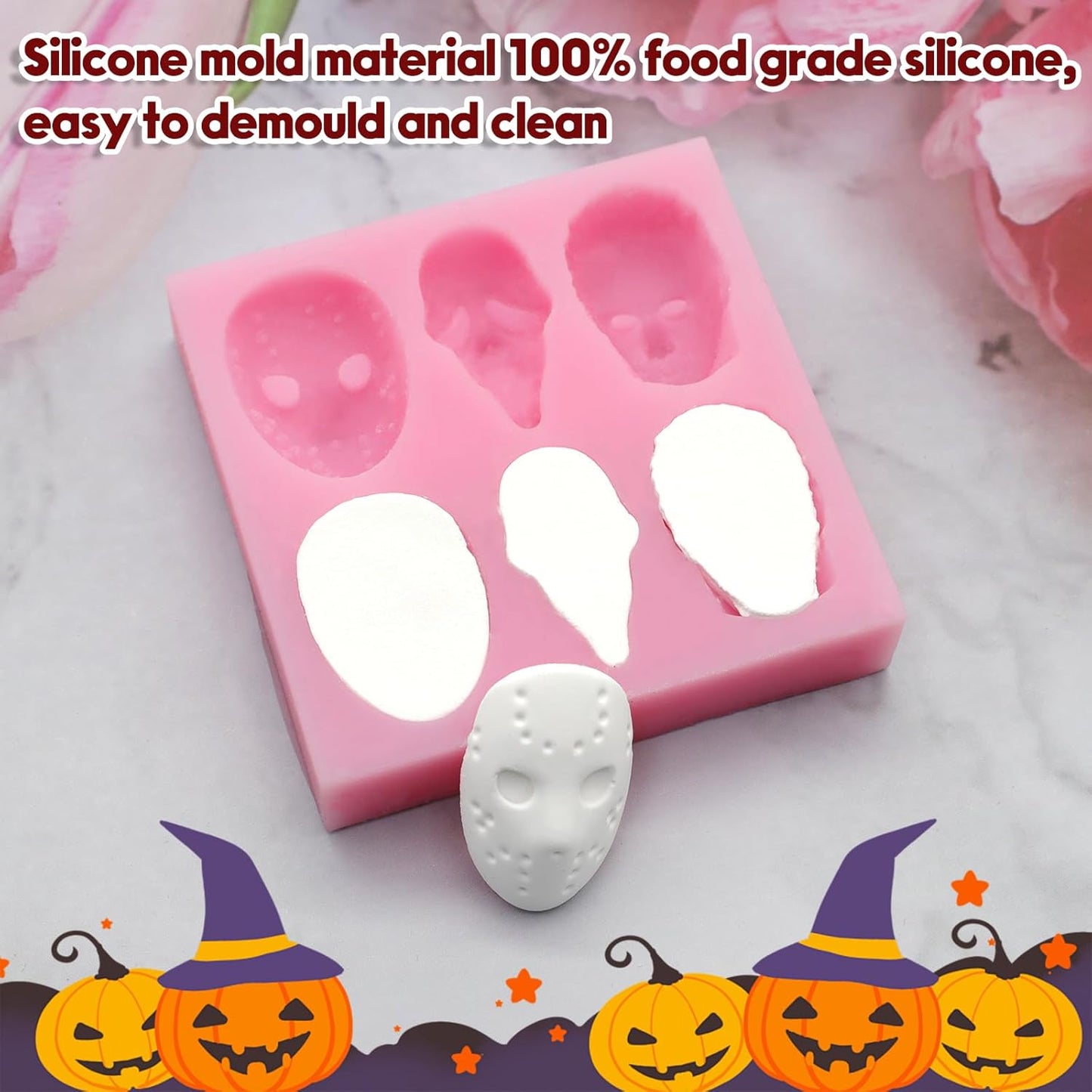 Halloween Silicone Molds for Chocolate,6 Cavities Halloween Large Scary Movie Characters Heads Chocolate Molds, Funny Horror 3D Halloween Chocolate Candy Molds for Soap Pudding Jelly Making