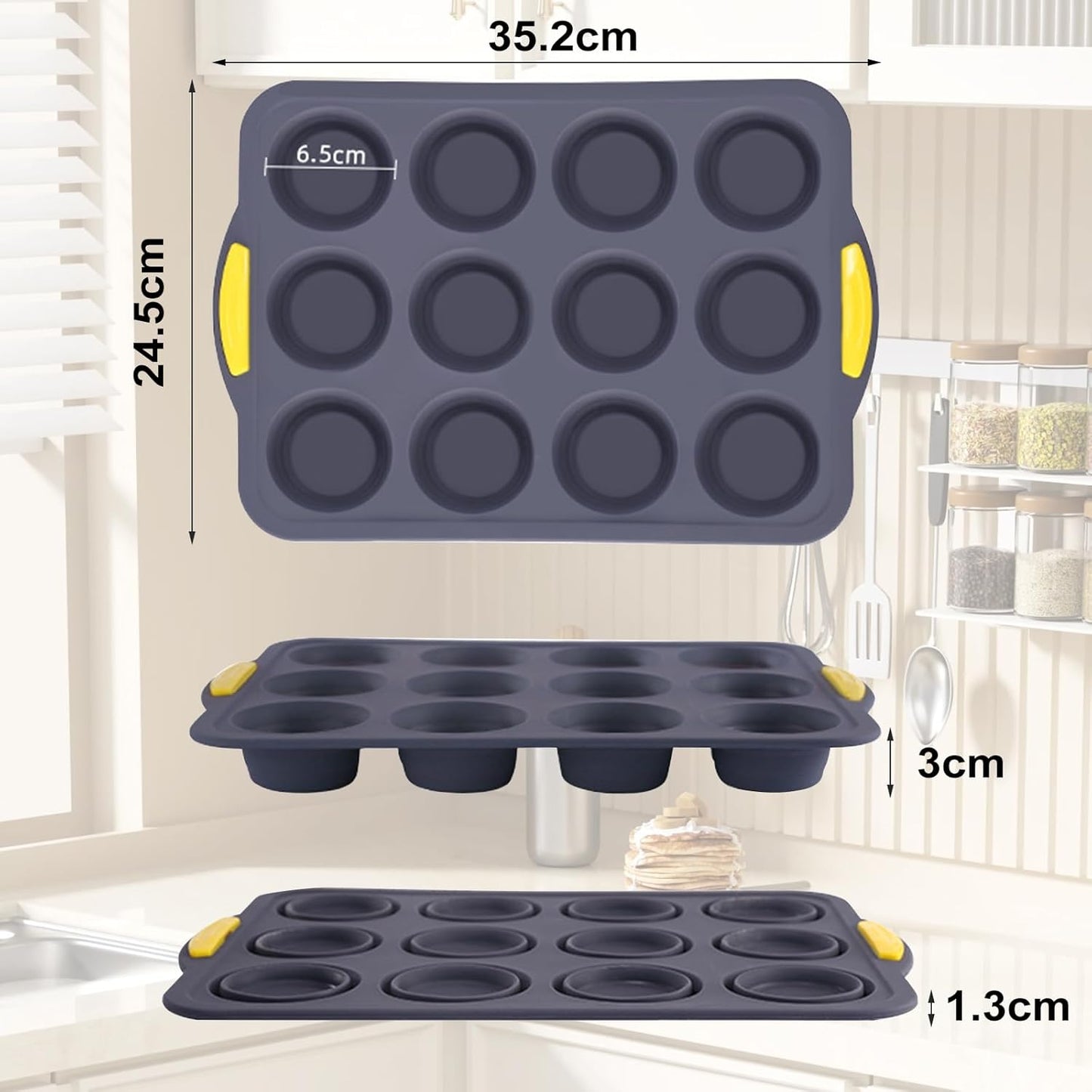 Muffin Pan, Cupcake Pan, Set of 2, 12-Cup Muffin Tin, Non-Stick Bakeware, Easy to Release and Clean, Baking Molds, Muffin Tray, Molds for Homemade Cupcakes & Muffins (Blue silicone)