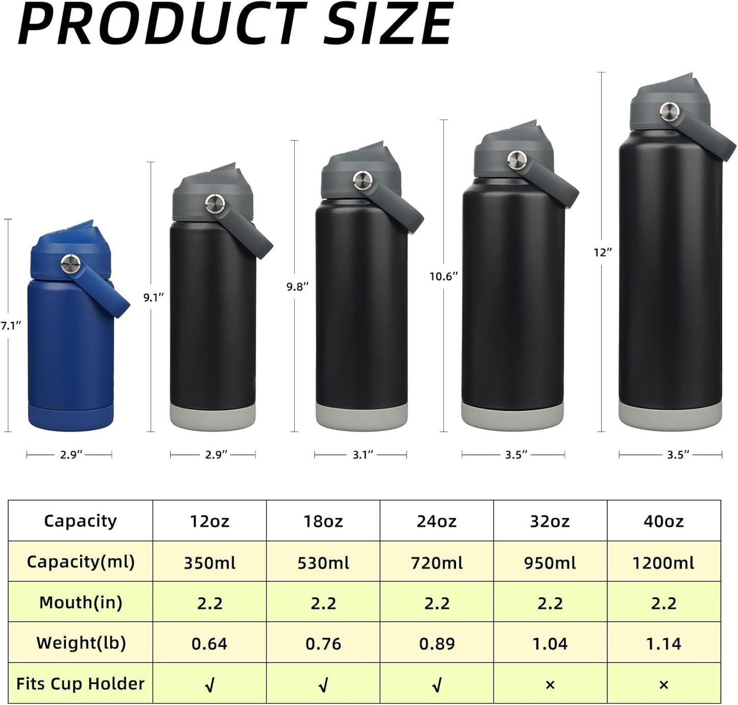 BJPKPK Water Bottle with Straw Lid, 32oz Vacuum Insulated Water Bottles, Metal Stainless Steel Thermos for Sports, Travel, BPA Free Leak Proof Thermos, Cups, Flasks, Tumblers,Black