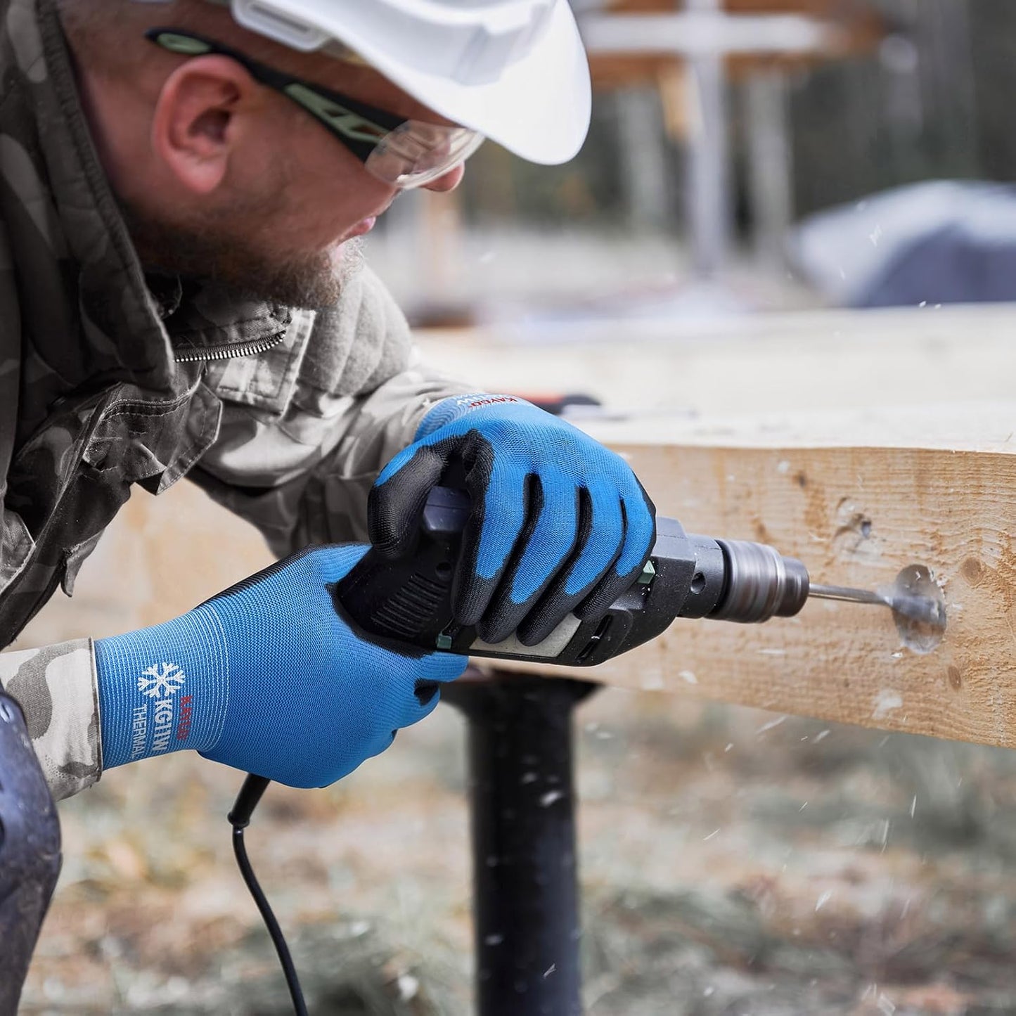 KAYGO Winter Work Gloves for Men and Women, 12 Pairs Thermal Insulated Safety Work Gloves PU Coated, Smooth Grip on Palm & Fingers,Ideal for Freezer Work,Blue,S