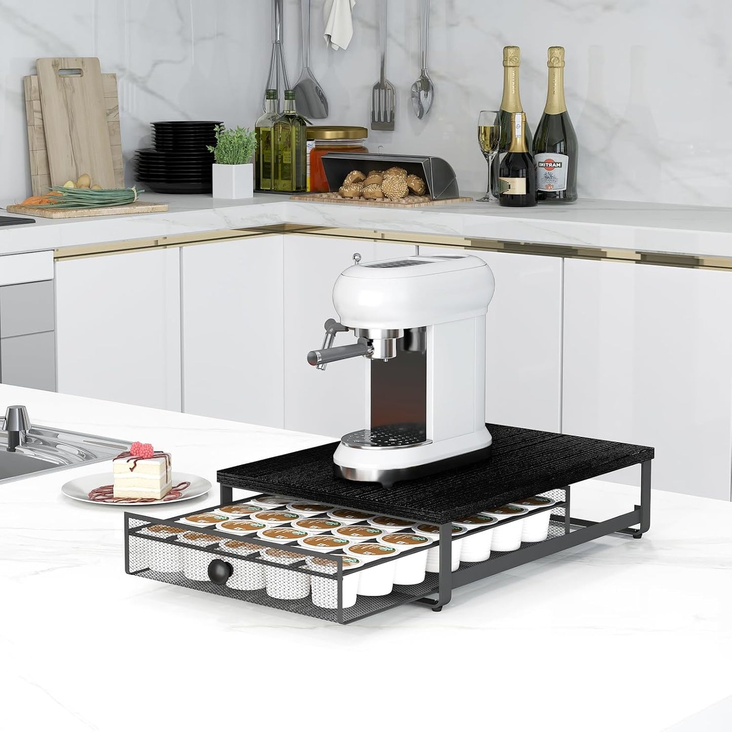 Coffee Pod Storage Drawer with Sliding Baskets, K Cup Holders, 35 Capsule Storage, Under Coffee Pot Drawer, For Home Office, Kitchen (Black)