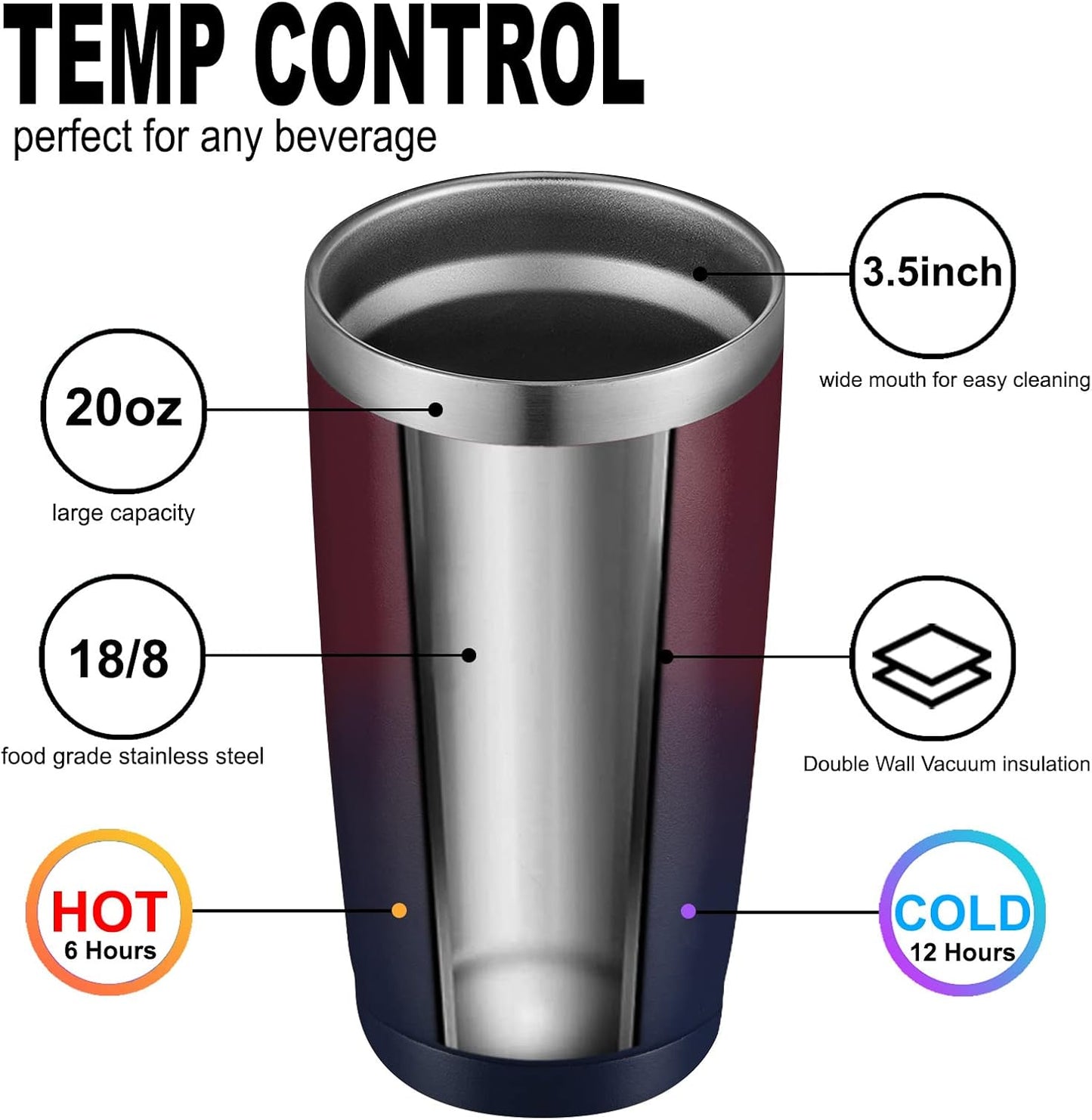 COMOOO 20oz Stainless Steel Tumbler Bulk with Lid and Straw Insulated Coffee Tumbler Cup Double Wall Vacuum Travel Mug for Cold Drinks and Hot Beverage (Mystery Moon,4 Pack)