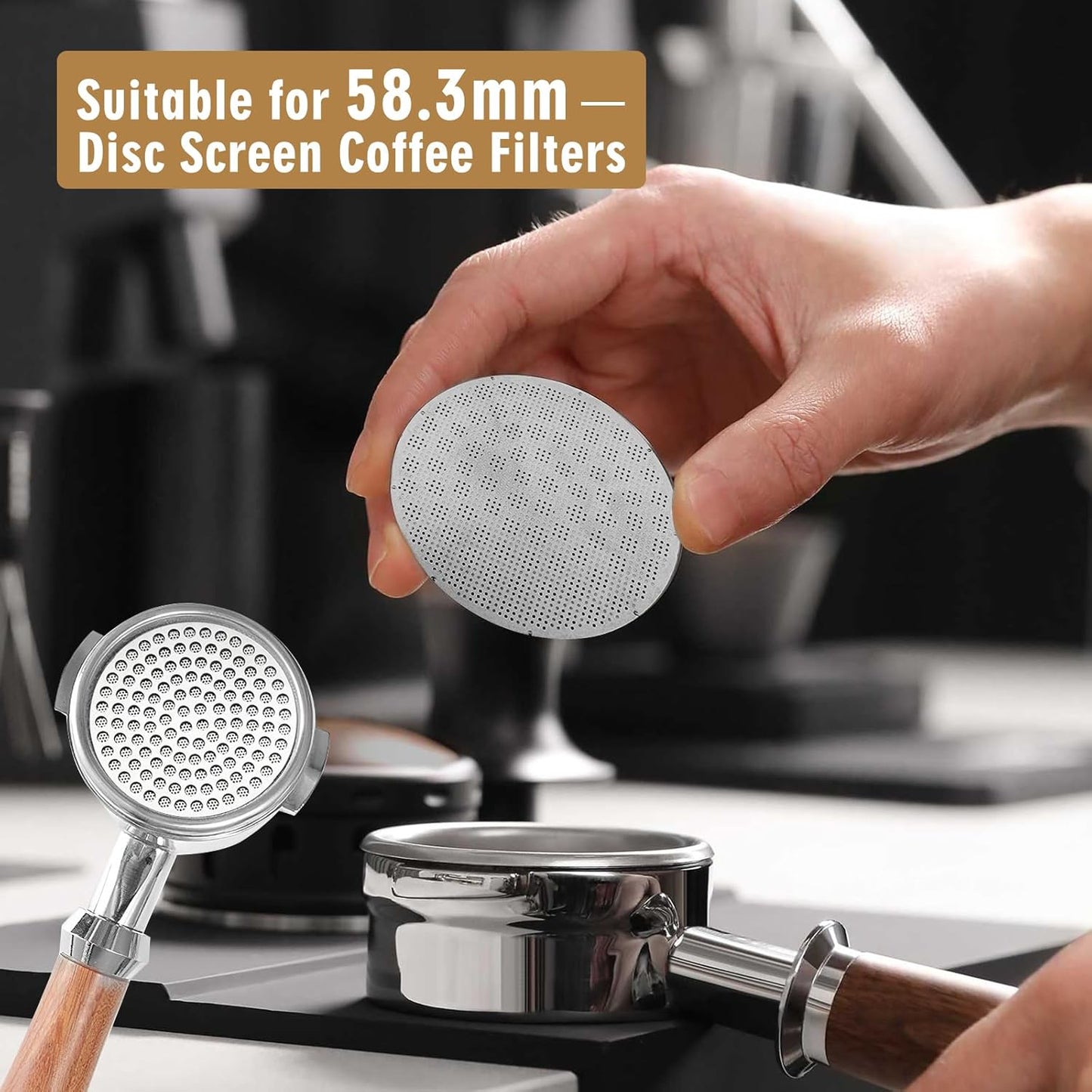 58.35mm Espresso Puck Screen, Stainless Steel Reusable Espresso Filters, 150μm, Bottomless Portafilter Filter Accessories for Espresso Portafilter Filter Basket