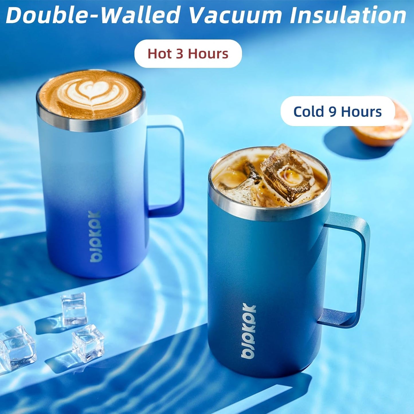 BJPKPK Insulated Coffee Mug with 2 Lids, 25oz Stainless Steel Insulated Tumbler with Handle, Double Wall Vacuum Coffee Cups, BPA Free Travel Mug for Coffee, Tea and Drinks, Vast