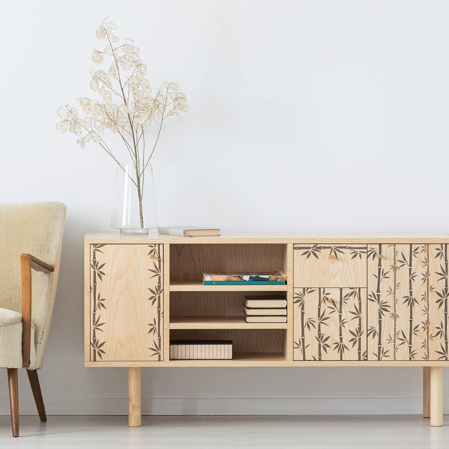 NAKLEO Painting Stencil for Crafts A3 11.8” x 16.5”, Bamboo Shoots Tropical Oriental Pattern, Reusable Plastic DIY & Scrapbooking Drawing Template, Decoupage Art Home Decor, Wall Wood Fabric Furniture