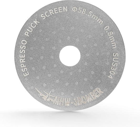 MHW-3BOMBER 58.5mm Espresso Puck Screen with Round Hole Metal Espresso Filter 0.8mm Thickness Coffee Filter for La Marzocco/Gaggia FG5586-OS