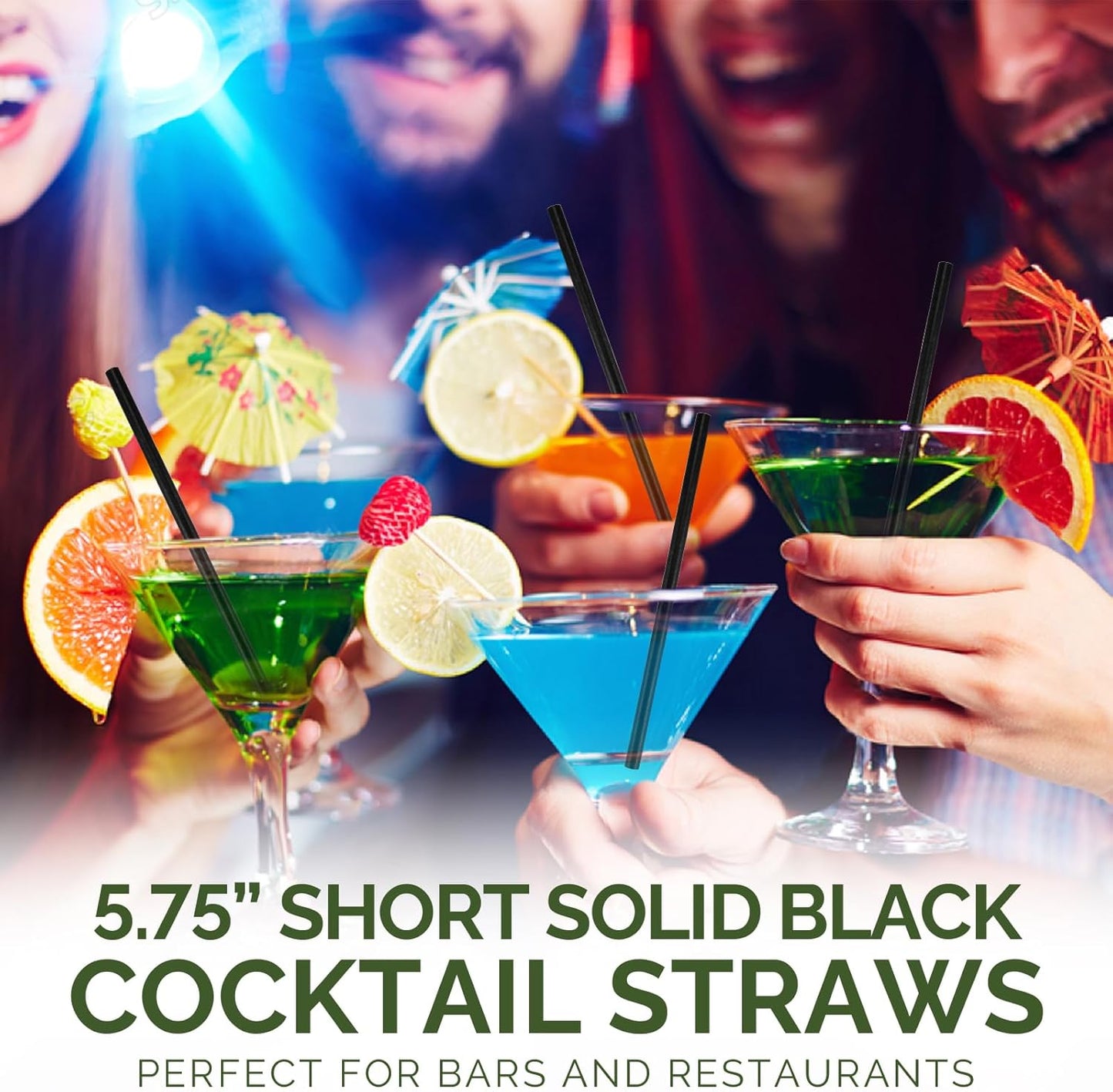 [400 Pack] Chunspak 5.75 inch Disposable Black Paper Cocktail Straws, Paper Bar Stirrers - Individually Wrapped