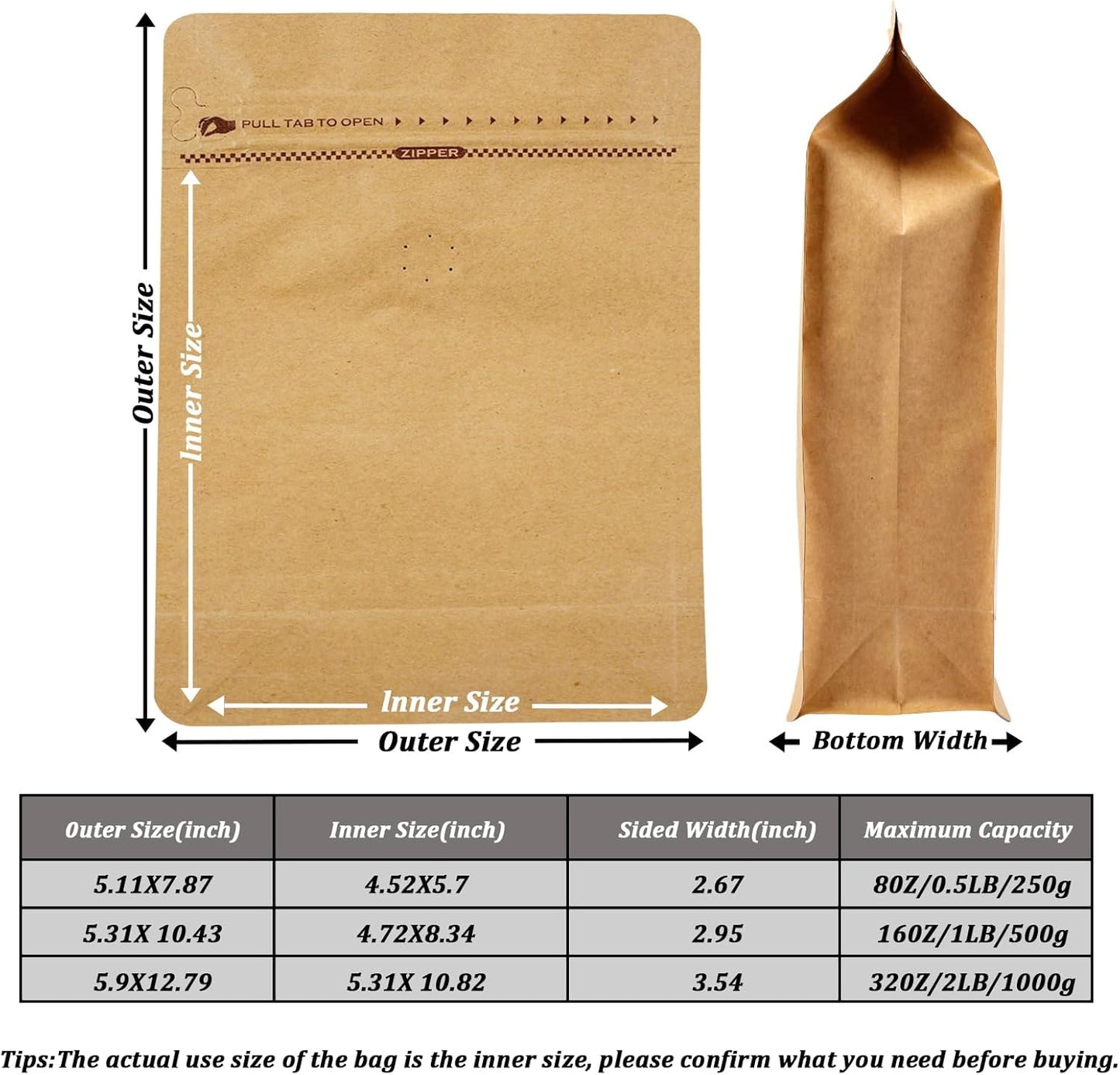 Coffee Bags with Valve (50 PCS,16oz/1lb) Kraft Paper High Barrier Aluminum Foil Flat Bottom Standing Coffee Beans Storage Packaging Bags,Reusable Heat Seal Side Zipper Pouches for Small Business&Home