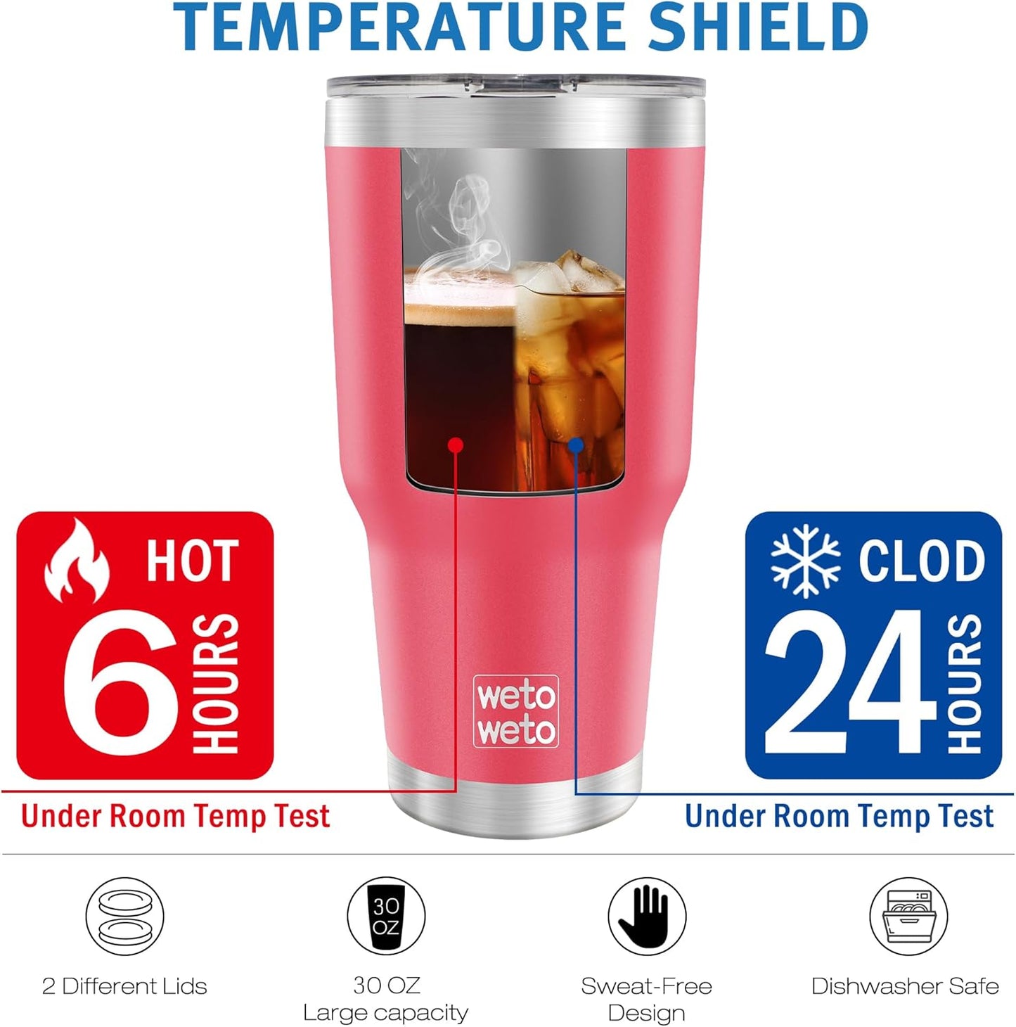 WETOWETO 30 oz Tumbler Stainless Steel Vacuum Insulated Coffee Ice Cup Double Wall Vacuum Coffee Tumbler for Hot and Cold drinks, Suitable for Beach, Travel, Party(Watermelon Red, 1 Pack)