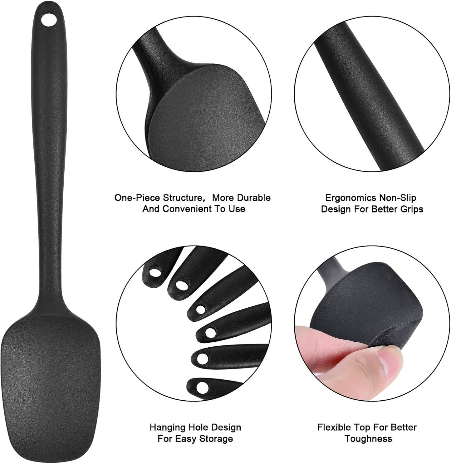 Heat Resistant Silicone Spatulas Set Food Grade Silicone Seamless One Piece Design BPA-Free,Non-Stick,Dishwasher Safe,Cooking and Mixing Set of 6PCS-Black(Black)