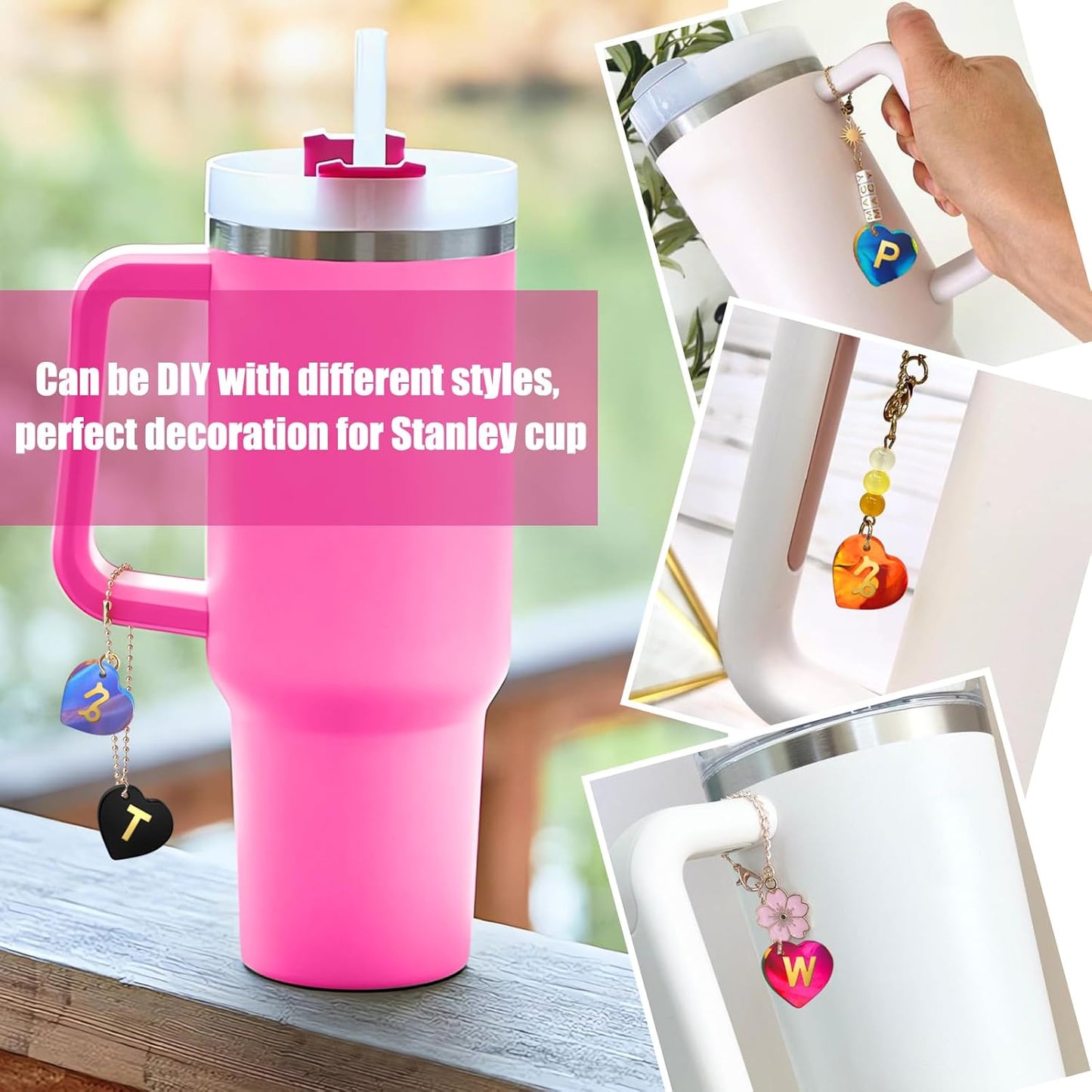 Juome Letter Resin Molds Silicone for Stanley Cup, 48 Pcs Heart Shape Letters Name Number Silicone Molds for Epoxy Resin Casting, DIY Personalized Custom Letter Charm Making for Stanley