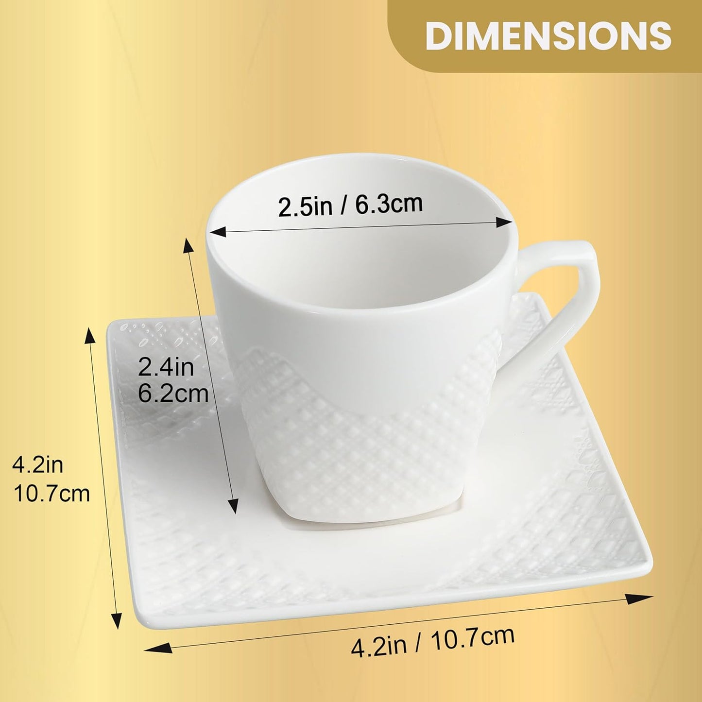 Espresso Cups With Saucer 3oz/90ml, Turkish Coffee Cup Set, White Espresso Cups Set of 6 Italian Style, Demitasse Espresso Cup Set, Modern Espresso Coffee Cups, Tasas de Cafe Expreso Modernas