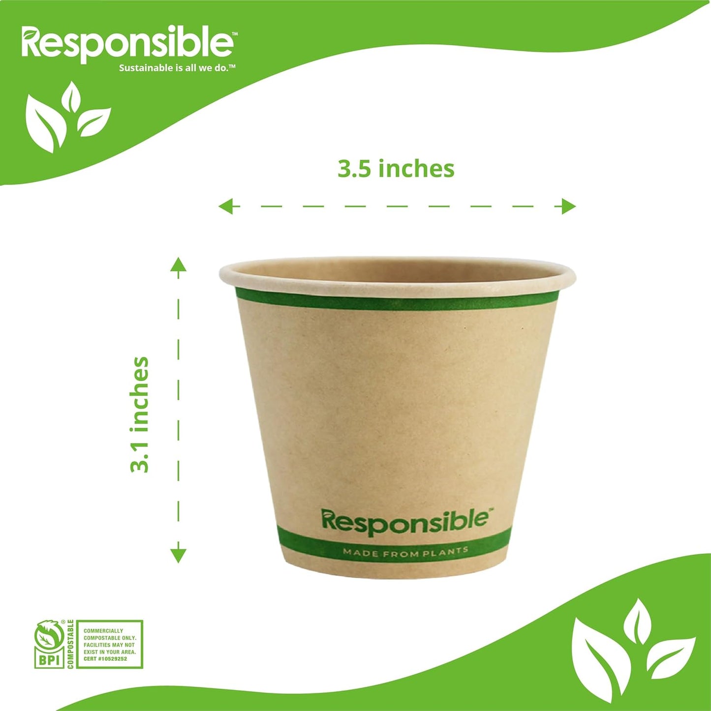 8 oz Paper Hot Cups (Squat), Tree-Less™ Compostable Paper Coffee Cups, Extra Strength, Tree-Free and Made Without PFAS, Natural Brown (1000 Count)
