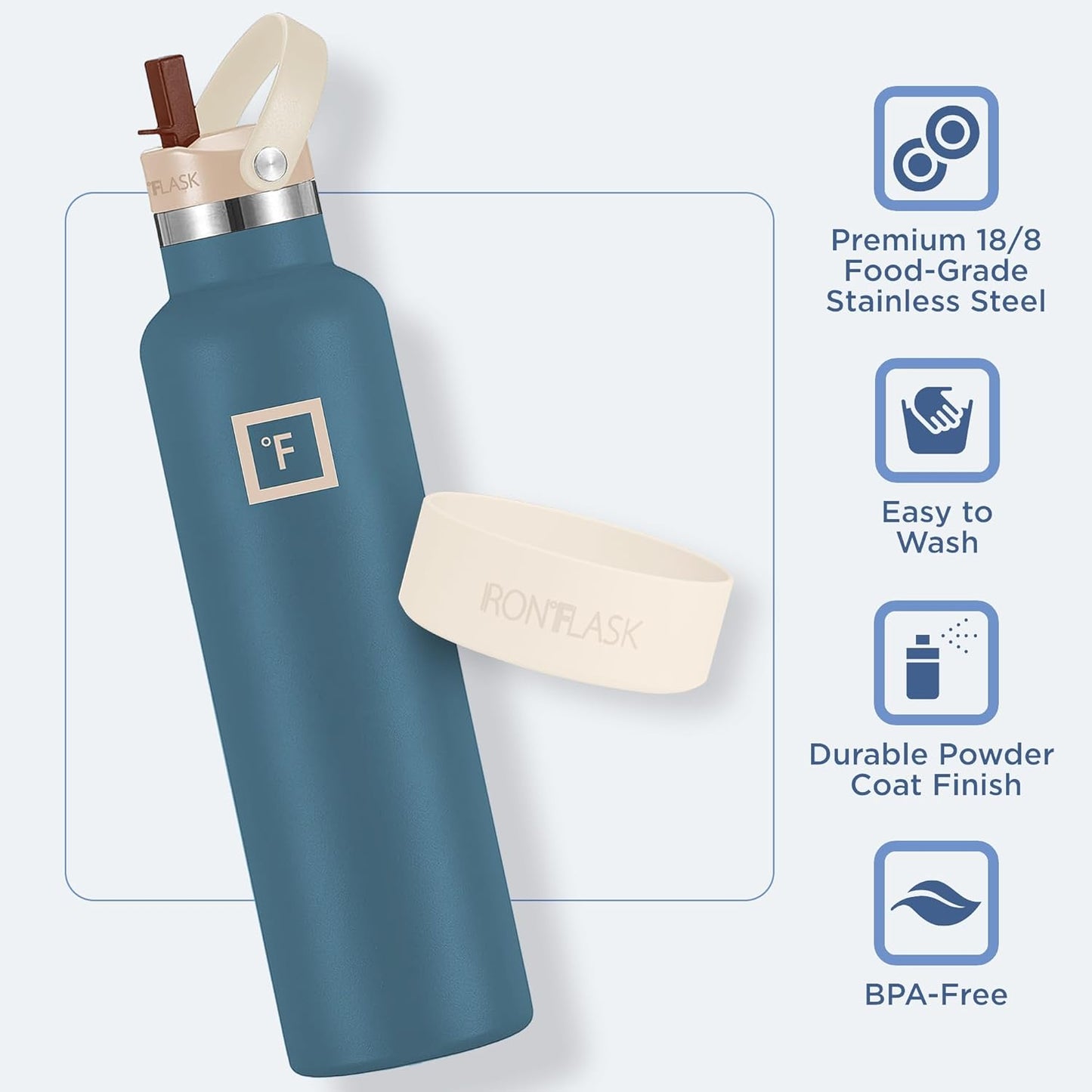 IRON °FLASK Camping & Hiking Hydration Canteens - Narrow Straw Lid & Boot - Leak Proof Vacuum Insulated Stainless Steel - Hot & Cold Double Walled Sports Water Bottle - Cream & Berries, 24 Oz