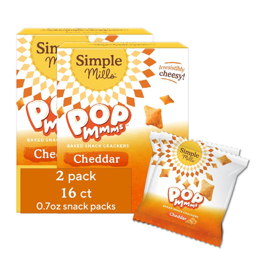 Simple Mills Pop Mmms Cheddar Baked Snack Pack Crackers, Gluten Free, 8 Pack (Pack of 2)