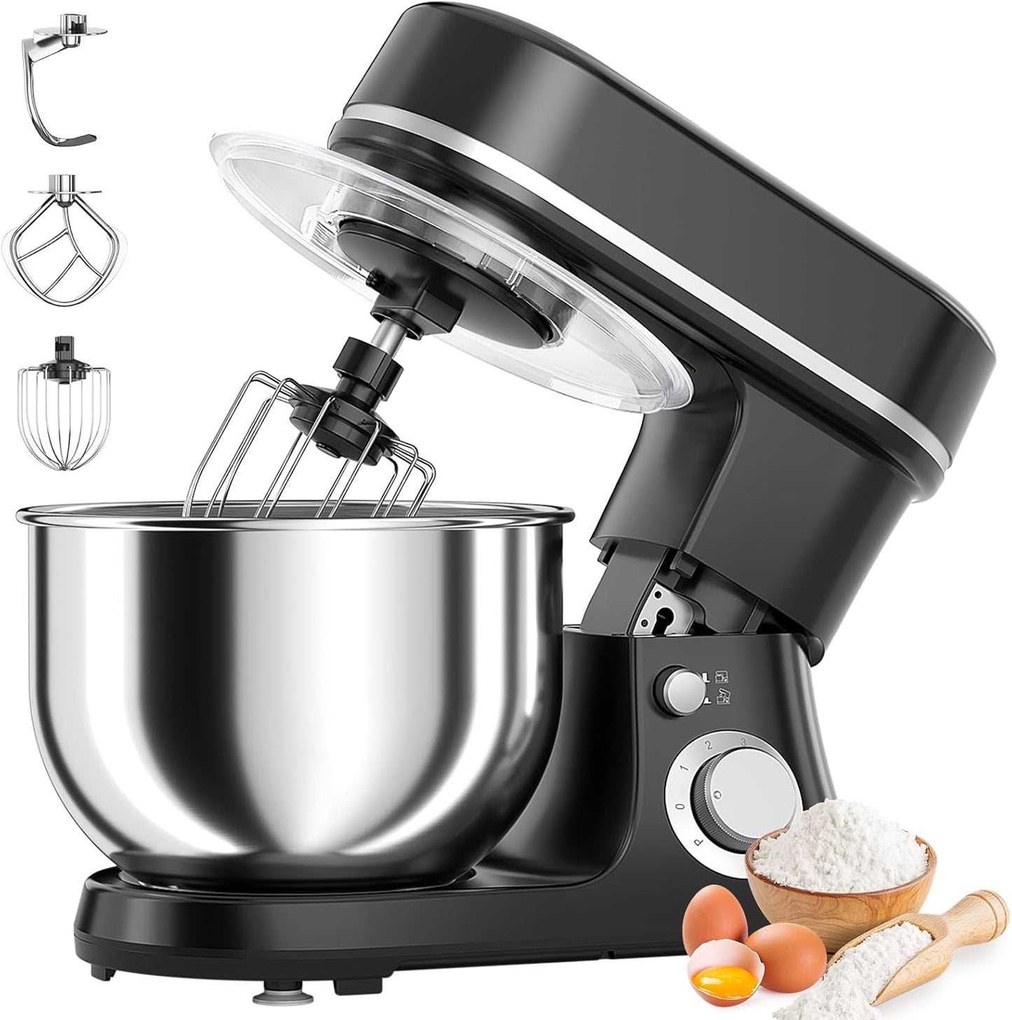 800W Stand Mixer with 5.3QT Bowl, 6-Speed with Pulse Electric Kitchen Mixer, Food Mixer with Dough Hook, Whisk, Beater Tilt-Head & Non-Slip Base for Cookie, Cake, Bread & Baking-Black
