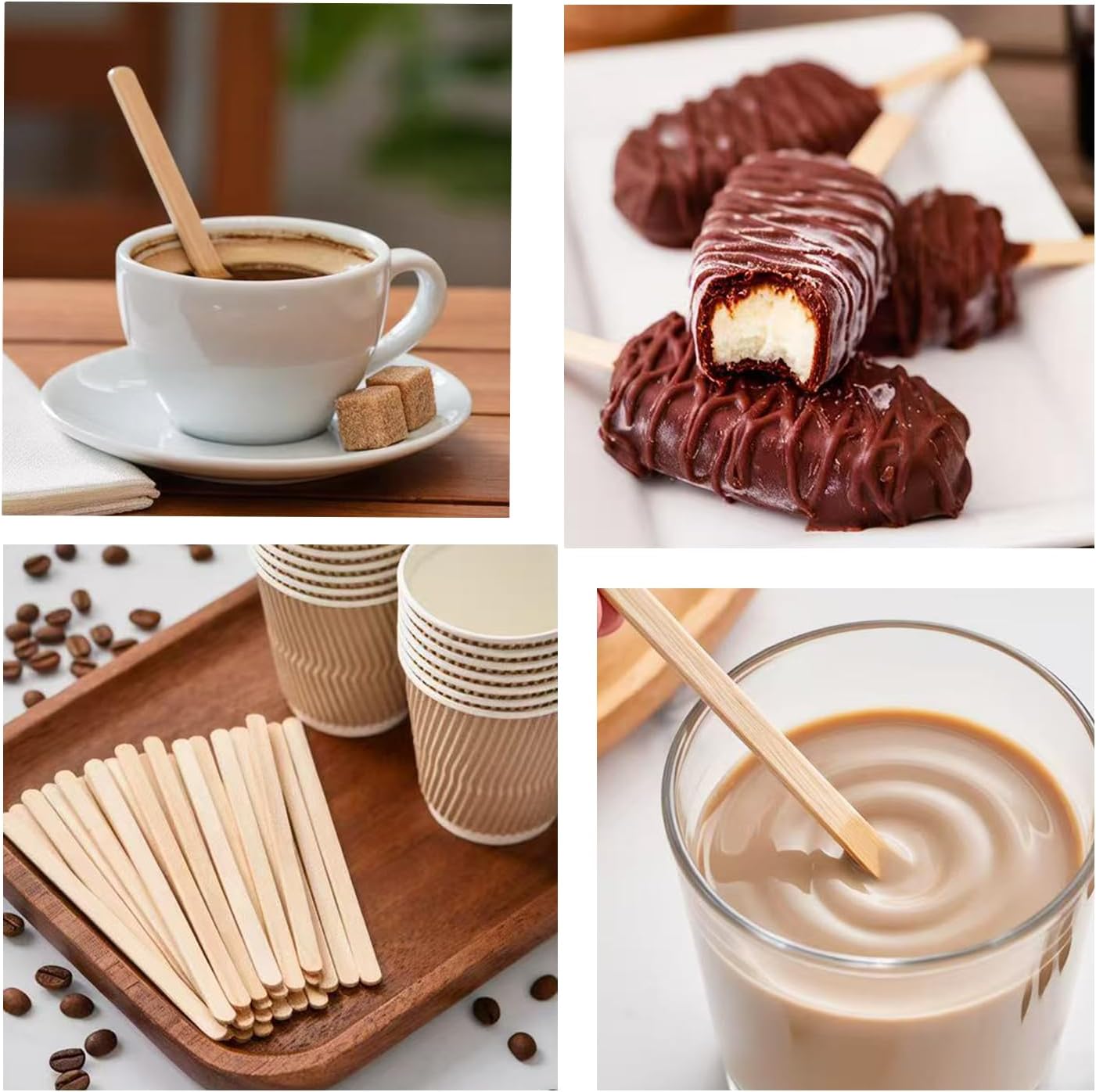 Coffee Filters 1-2 Cup 100 Count Disposable Basket Coffee Filter Paper with 100 Pcs Wooden Coffee Stirrer Sticks Natural Filters for Commercial Home Pour Over Coffee Kit