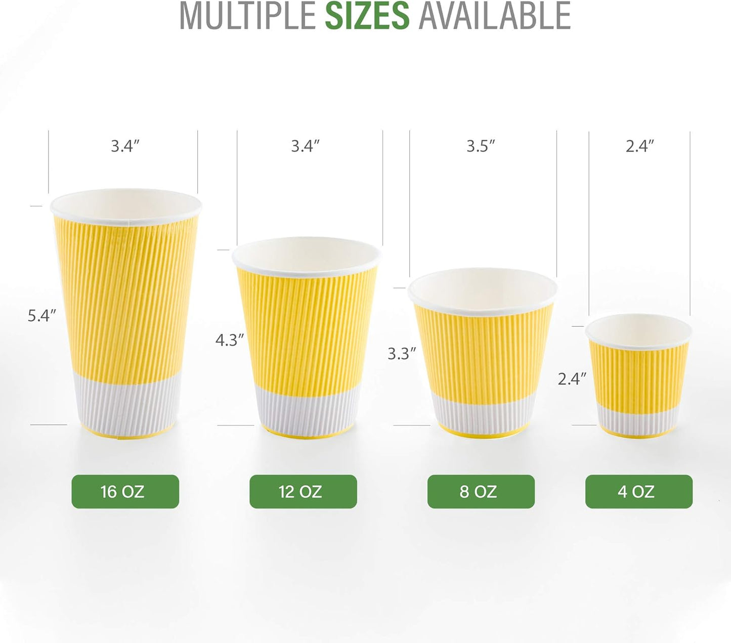 Restaurantware 8 Ounce Double Wall Disposable Coffee Cups, 500 Insulated Light Yellow Paper Tumblers with Ripple Wall Design, Lids Sold Separately for Hot Drinks like Tea, Coffee and More