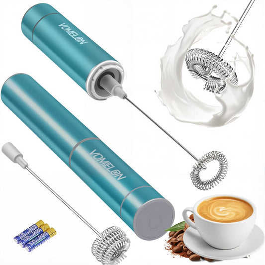 Milk Frother Handheld, Battery Operated Coffee Foamer Drink Mixer with 2 Stainless Steel Electric Whisks for Coffee, Latte, Cappuccino, Hot Chocolate, Protein， Batteries Included, Light Blue